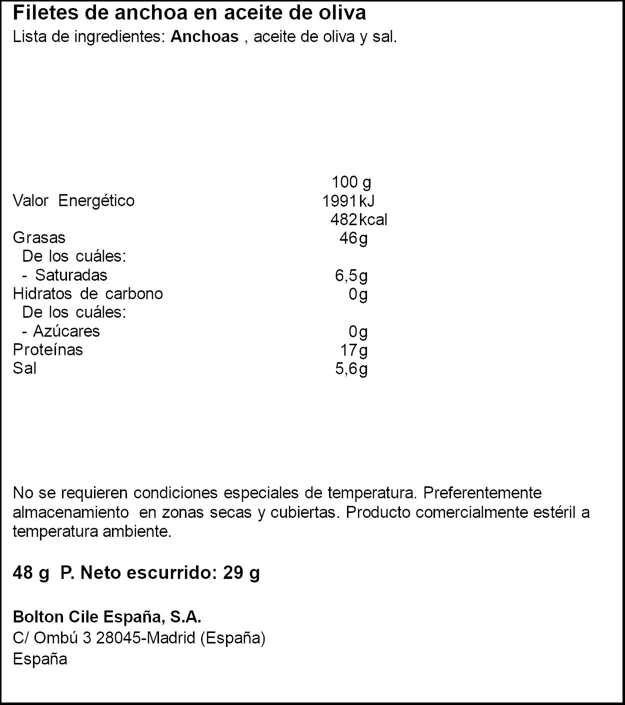 FILETE DE ANCHOA ACEITE OLIVA CUCA 48G ESCURR