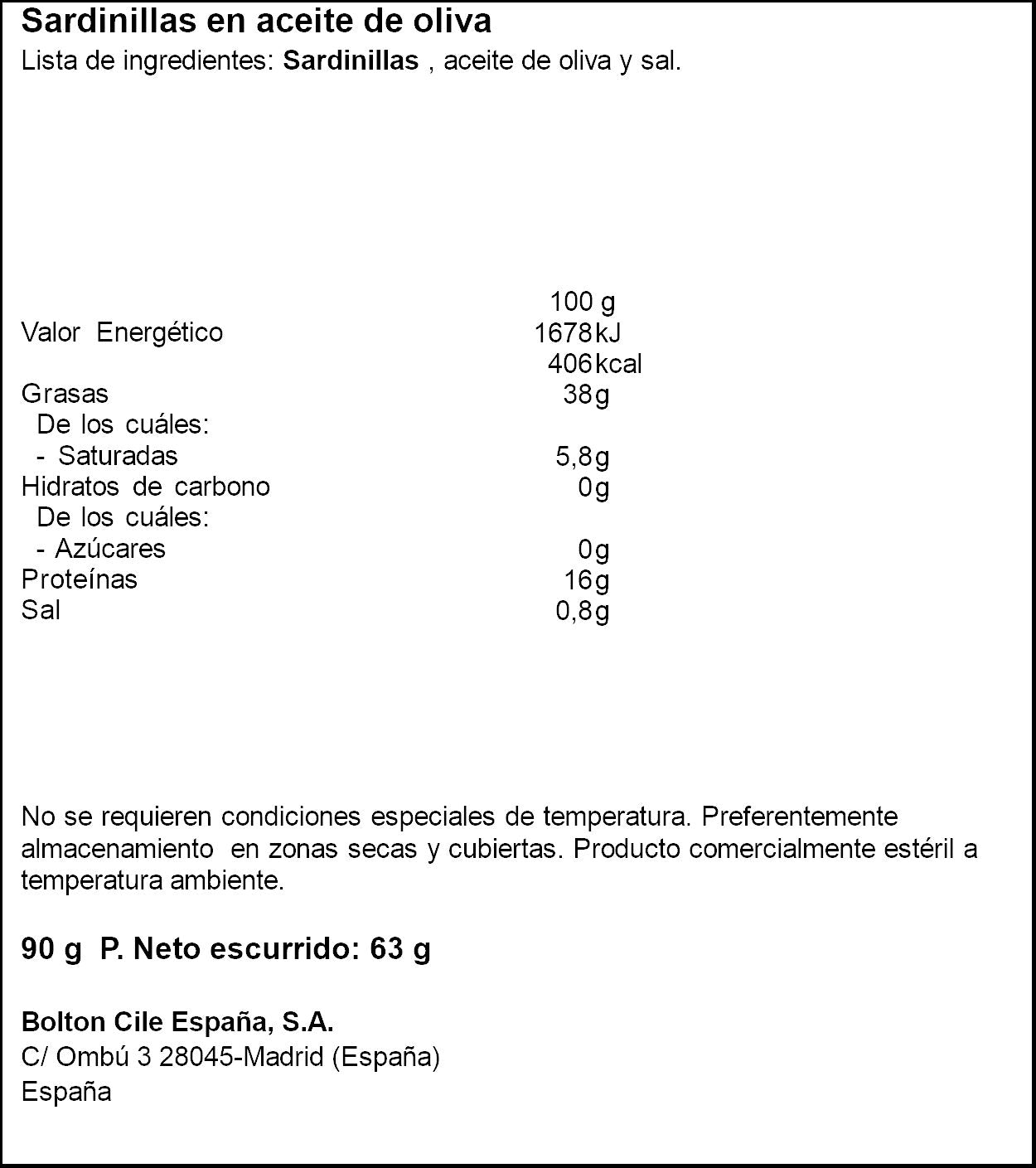 Sardinillas aceite oliva rr-90 lata Cuca 85g escurr