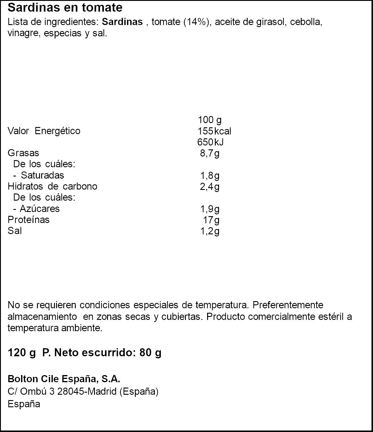 Sardina tomate 3/4 lata Cuca 80g escurr