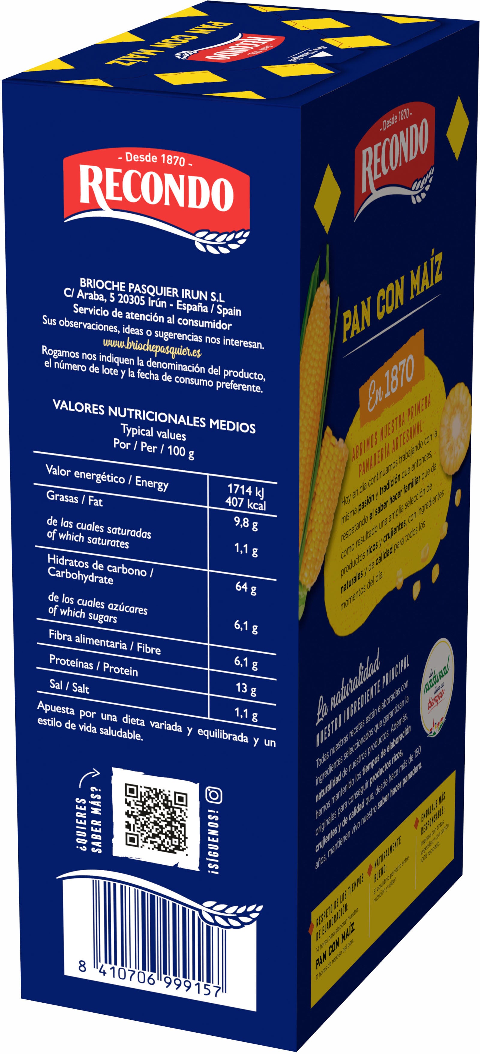 Pan de maíz c/pipas y cúrcuma recodno 240g