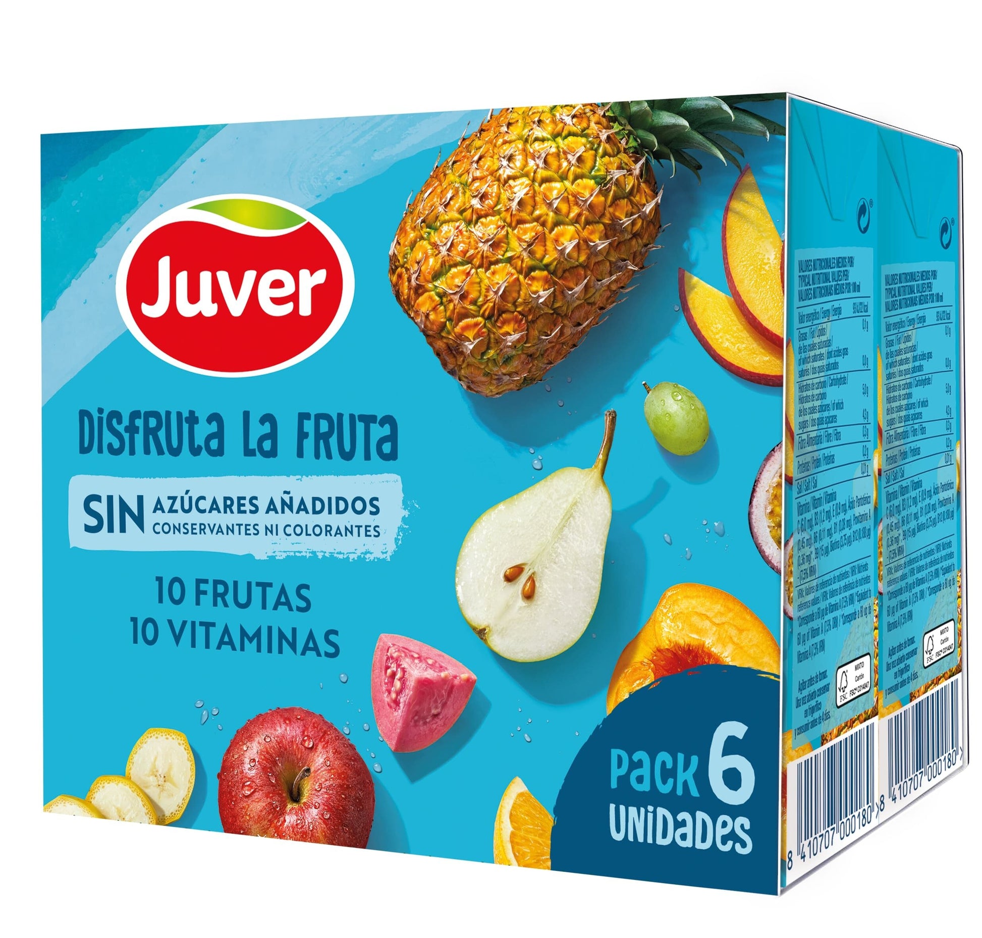 Bebida refresc zumo s/azucar 10 frut+10 vita Juver p6 200ml/u