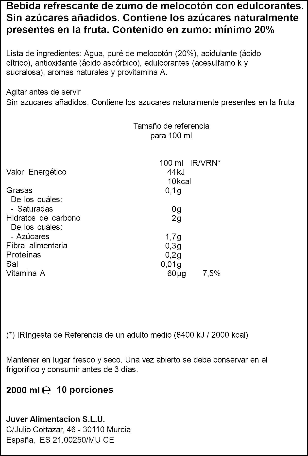 Bebida de zumo melocotón juver 2l