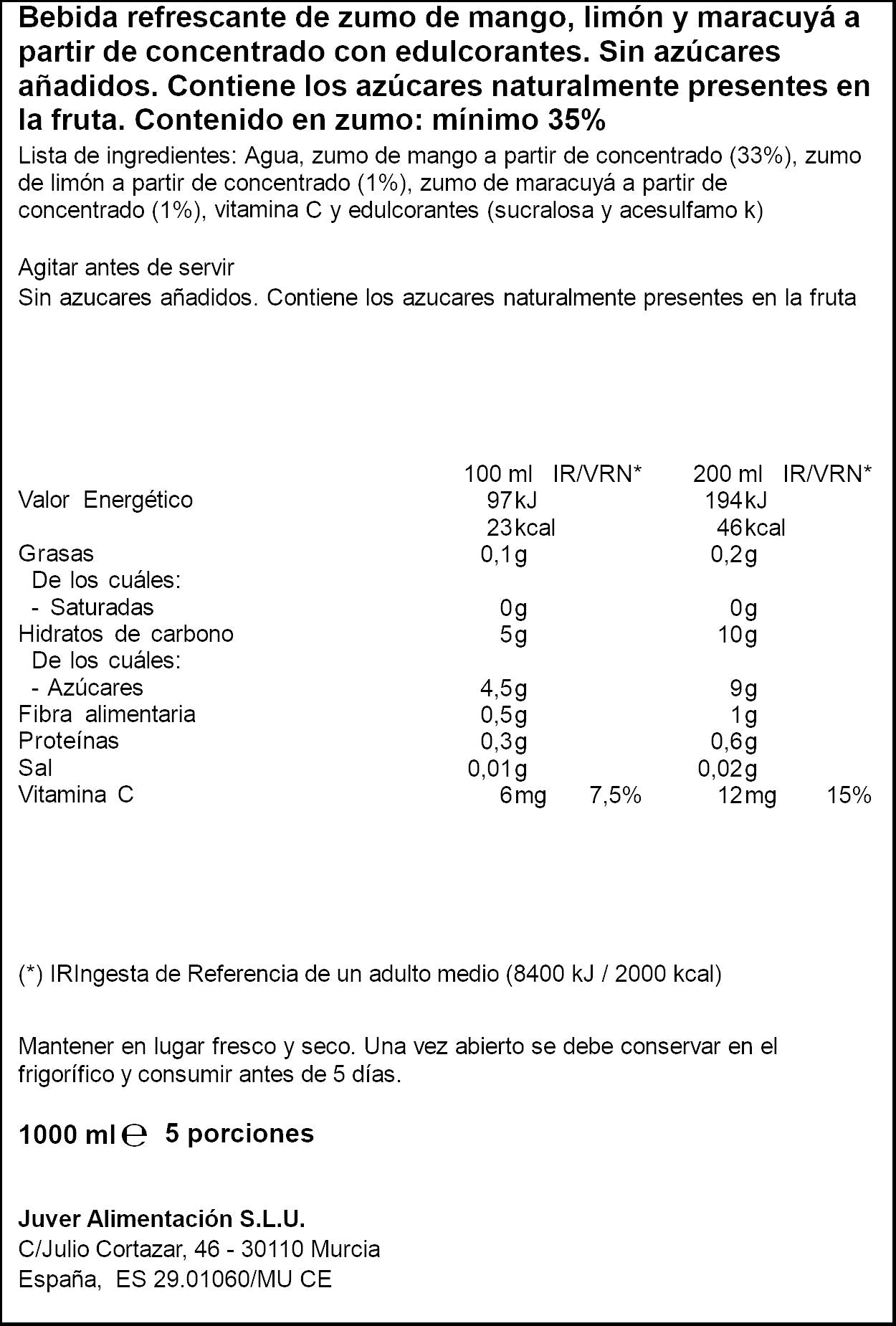 Bebida refrescante zumo mango Juver 1l