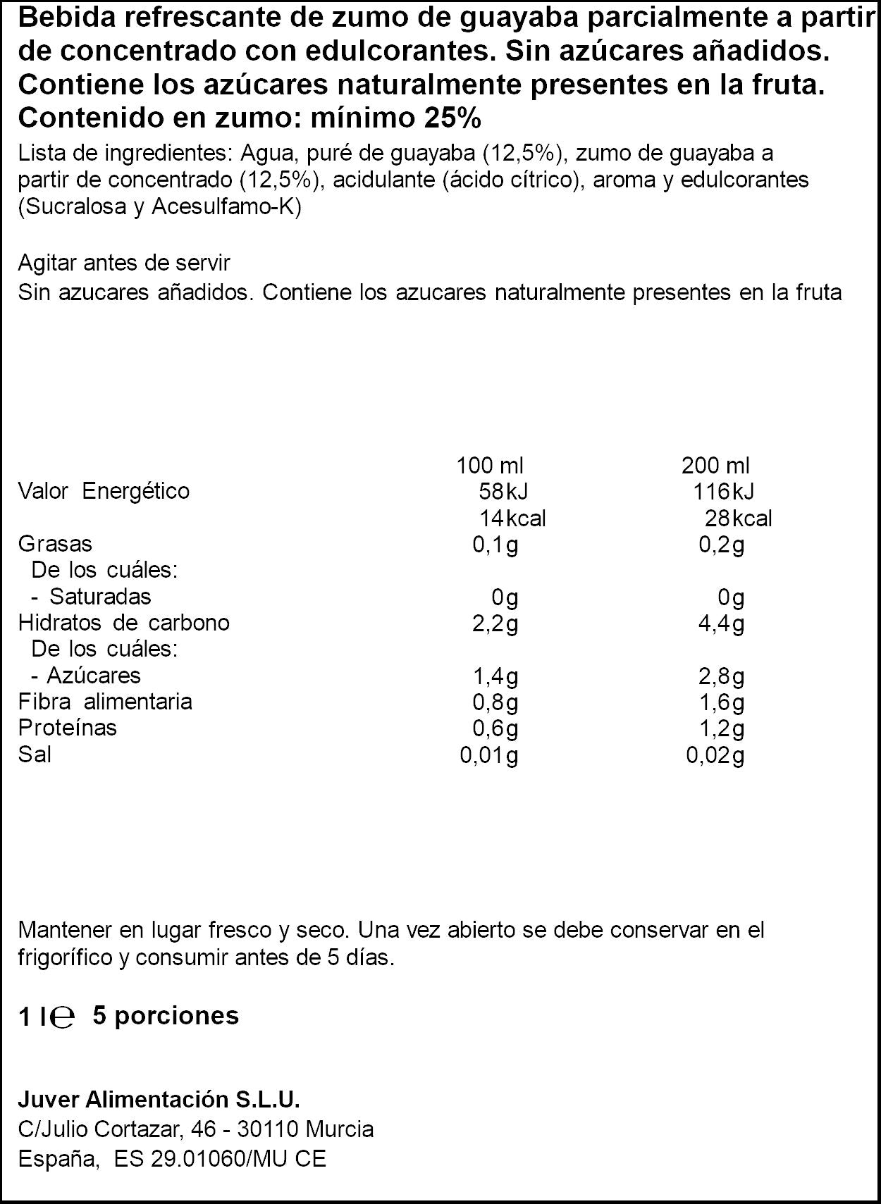 Bebida refresc zumo guyaba difruta Juver 1l