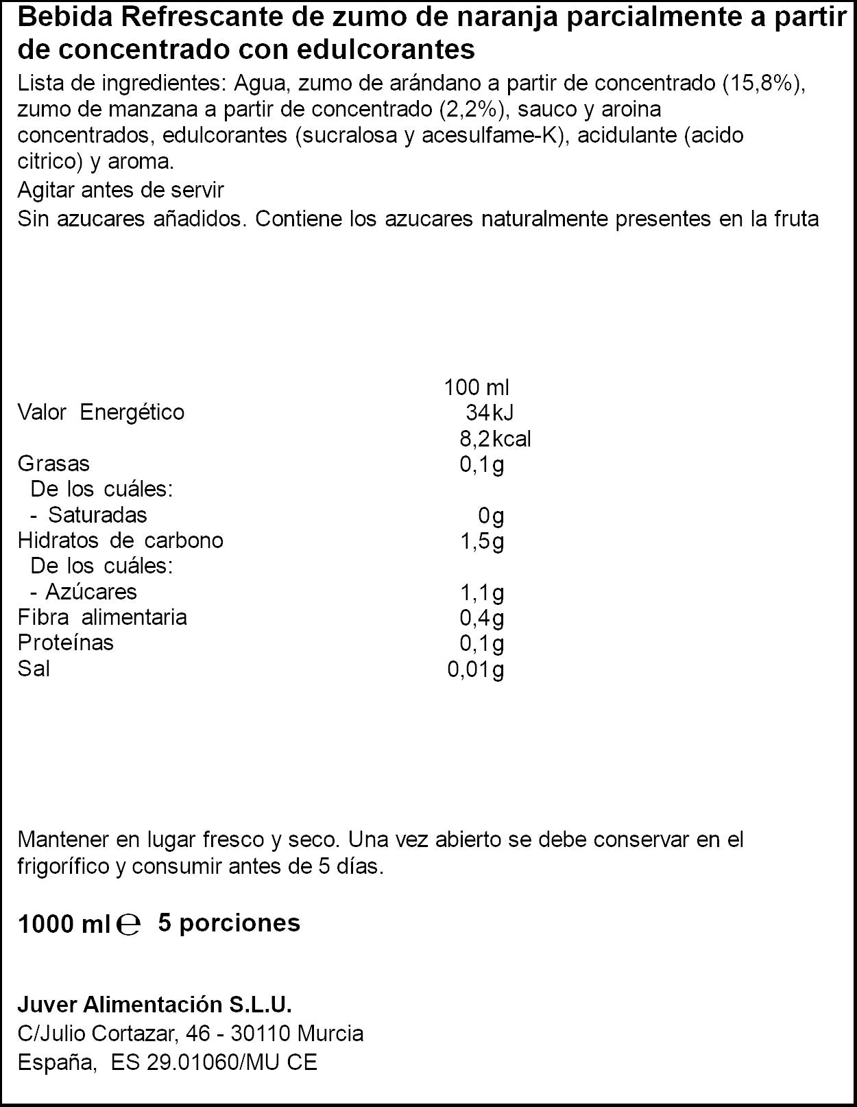 Bebida refrescante arandanos Disfruta Juver 1l