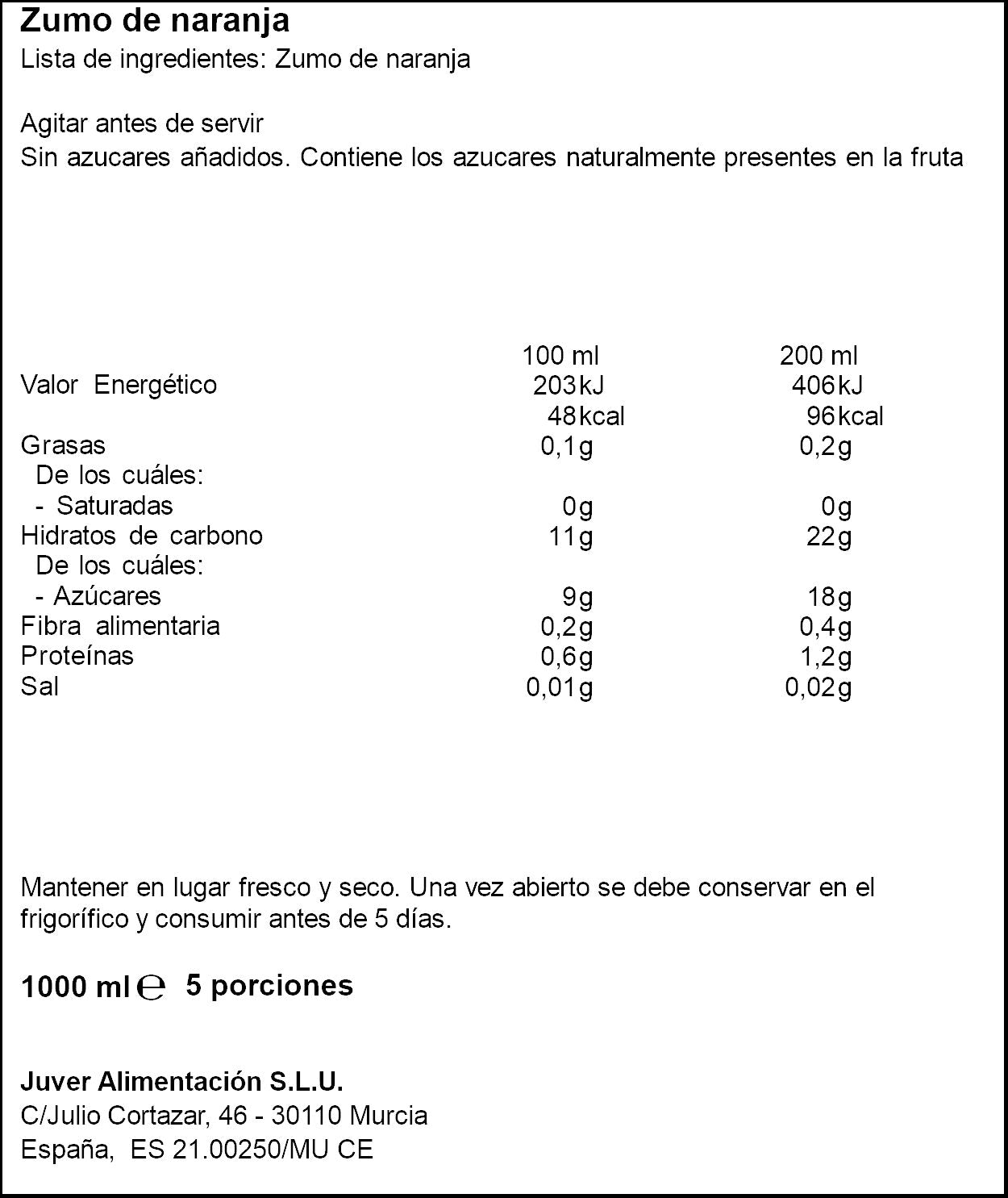 Zumo naranja s/pulpa exprimid Juver 1l