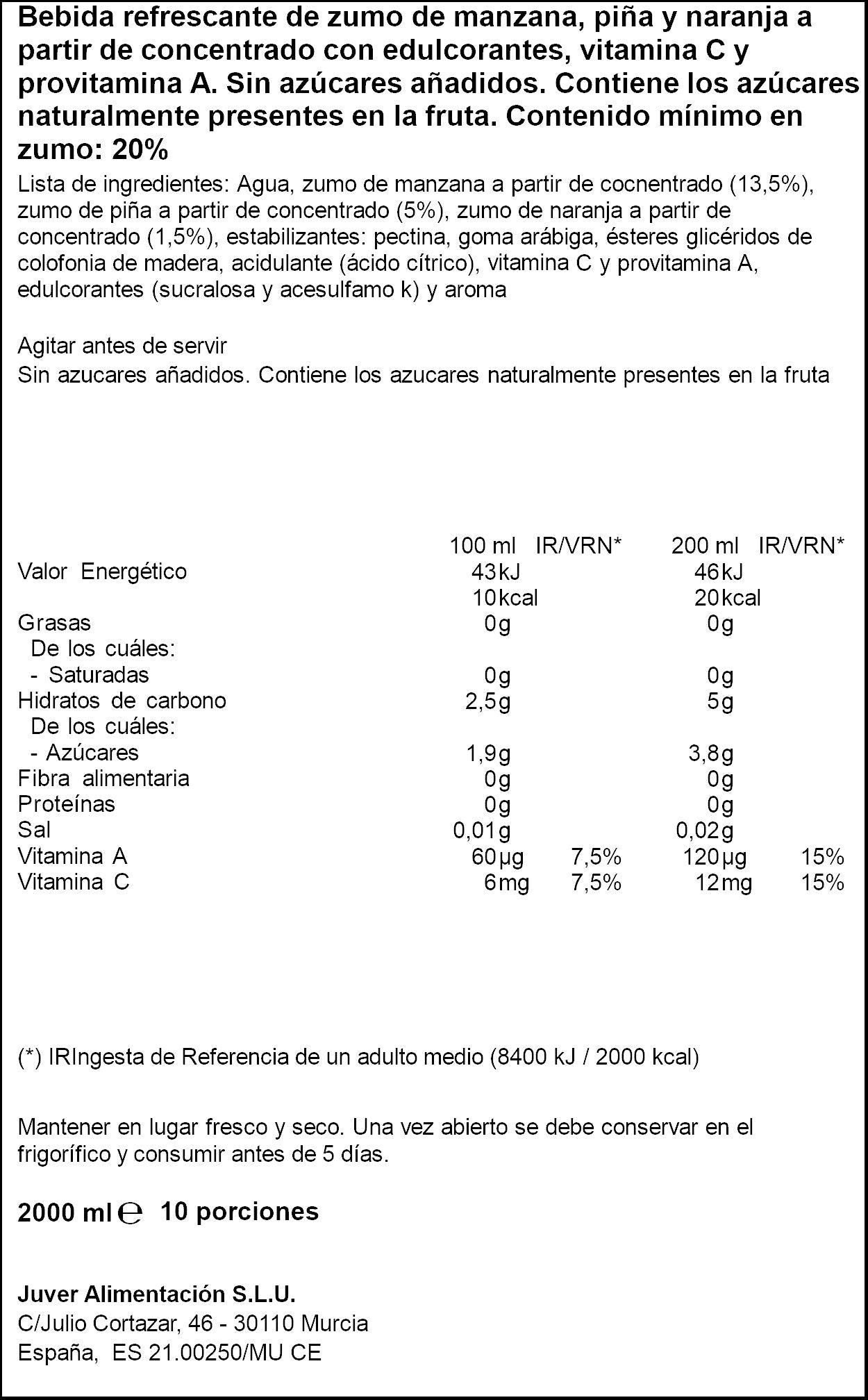 Bebida refresc zumo multifrutas Juver 2l