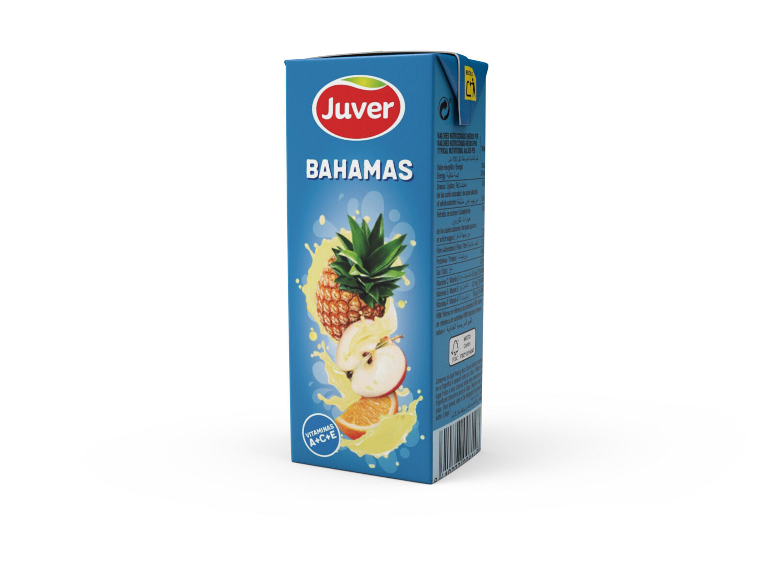 Bebida resfresc zumo piña/manz/naranj bahamas Juver p3 200ml/u