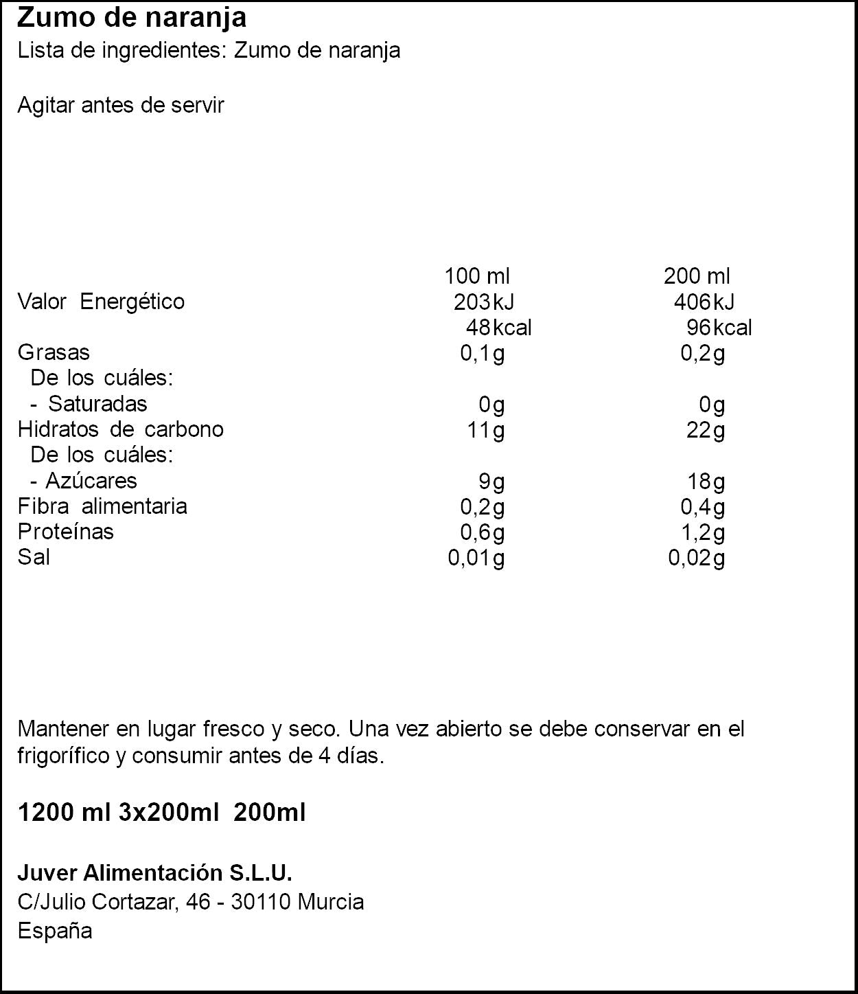 Nectar naranja s/azuc disfruta Juver p3 200ml/u