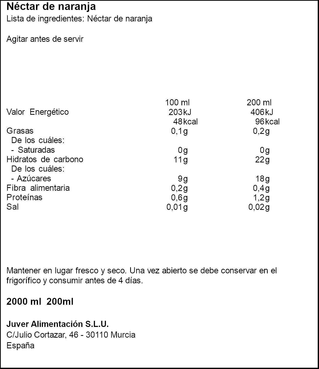 Bebida refresc zumo naranjas exprimidas disfruta Juver 2l
