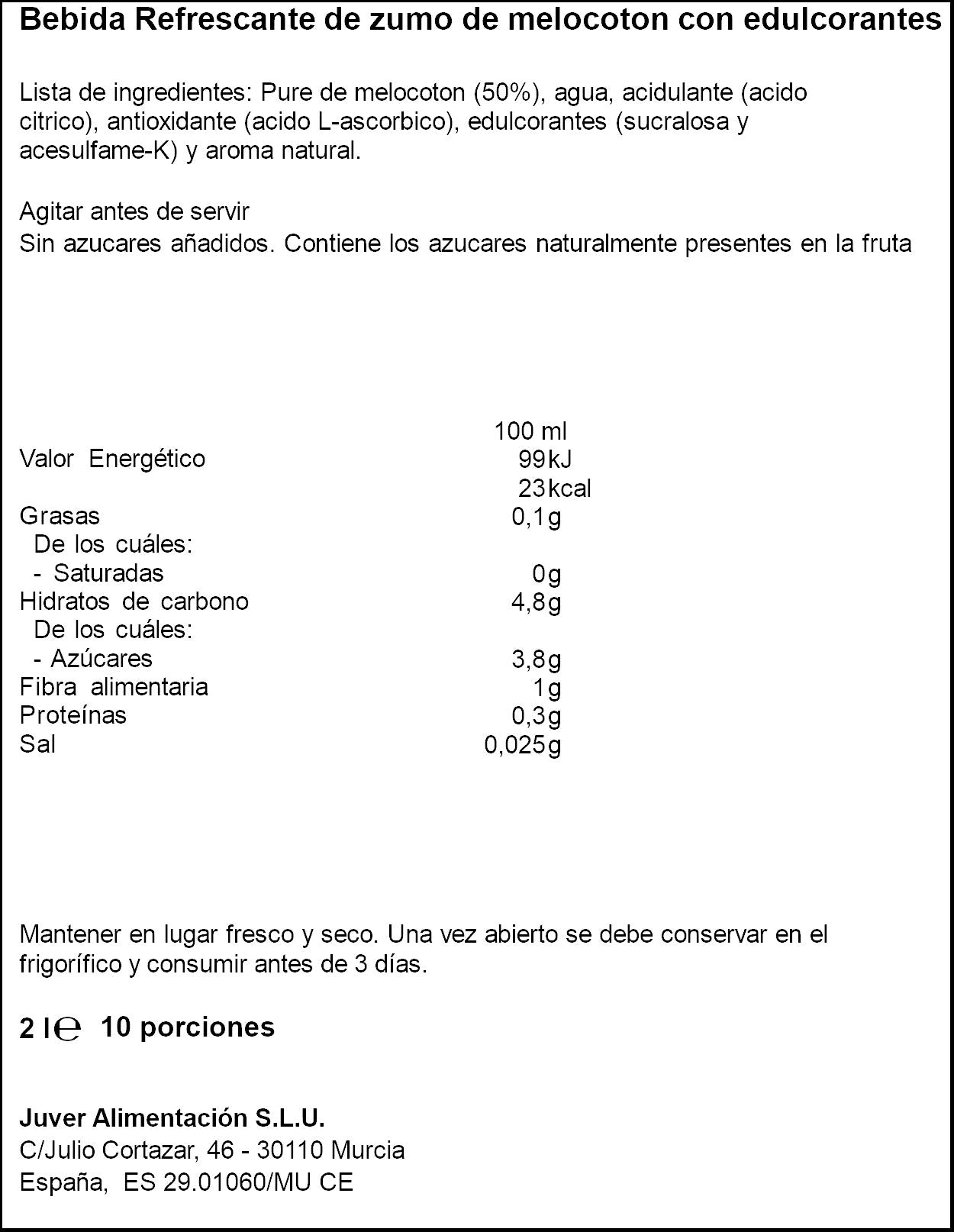 Bebida refresc zumo melocotón disfruta Juver 2l
