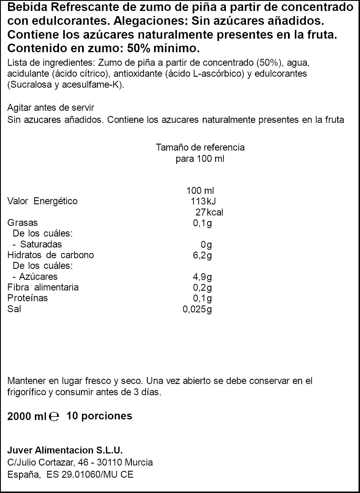 Bebida refresc zumo piña disfruta Juver 2l
