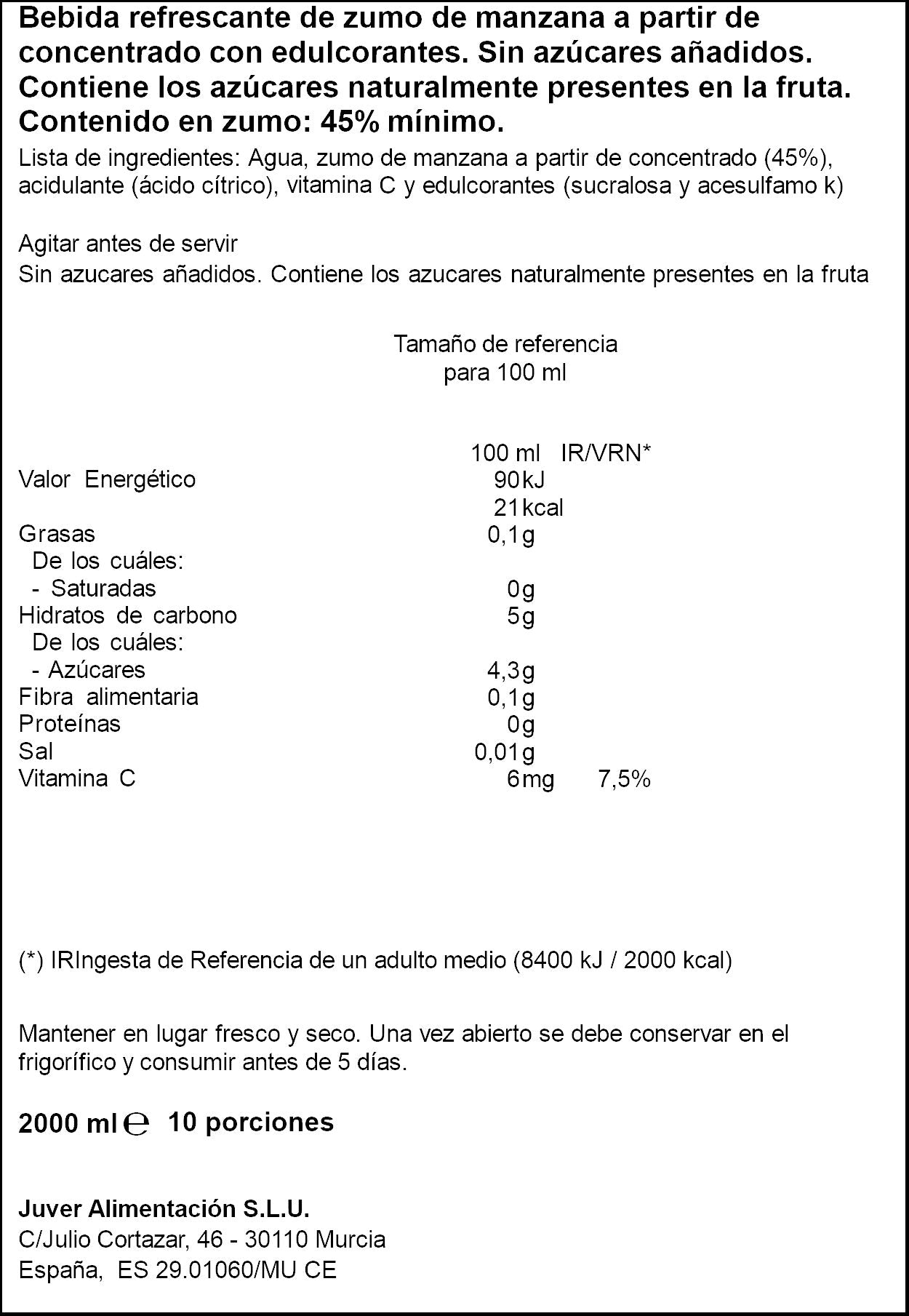 Bebida refresc zumo manzana disfruta Juver 2l