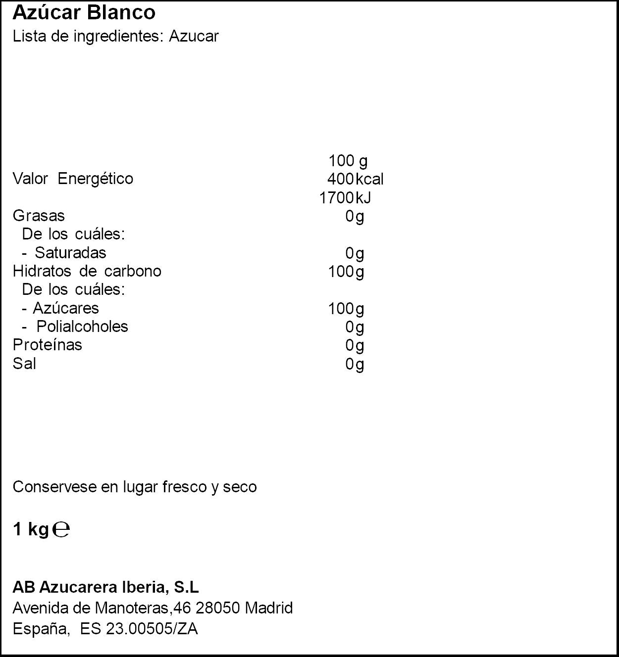 Azúcar blanco Azucarera 1kg