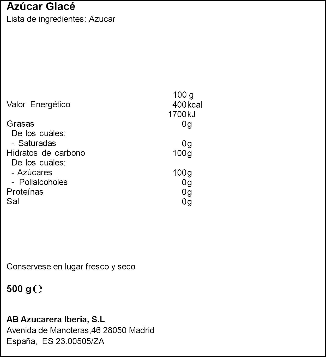 Azúcar glacé dosificador Azucarera 500g