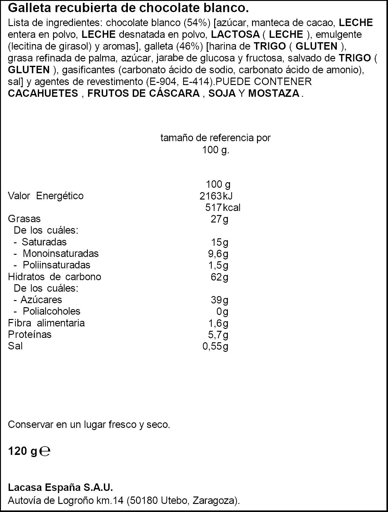 Conguitos galleta blanco Lacasa 120g