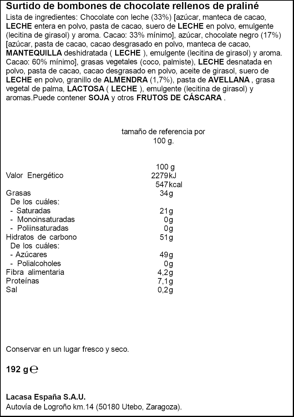 SURTIDO BOMBONES  LACASA 192G