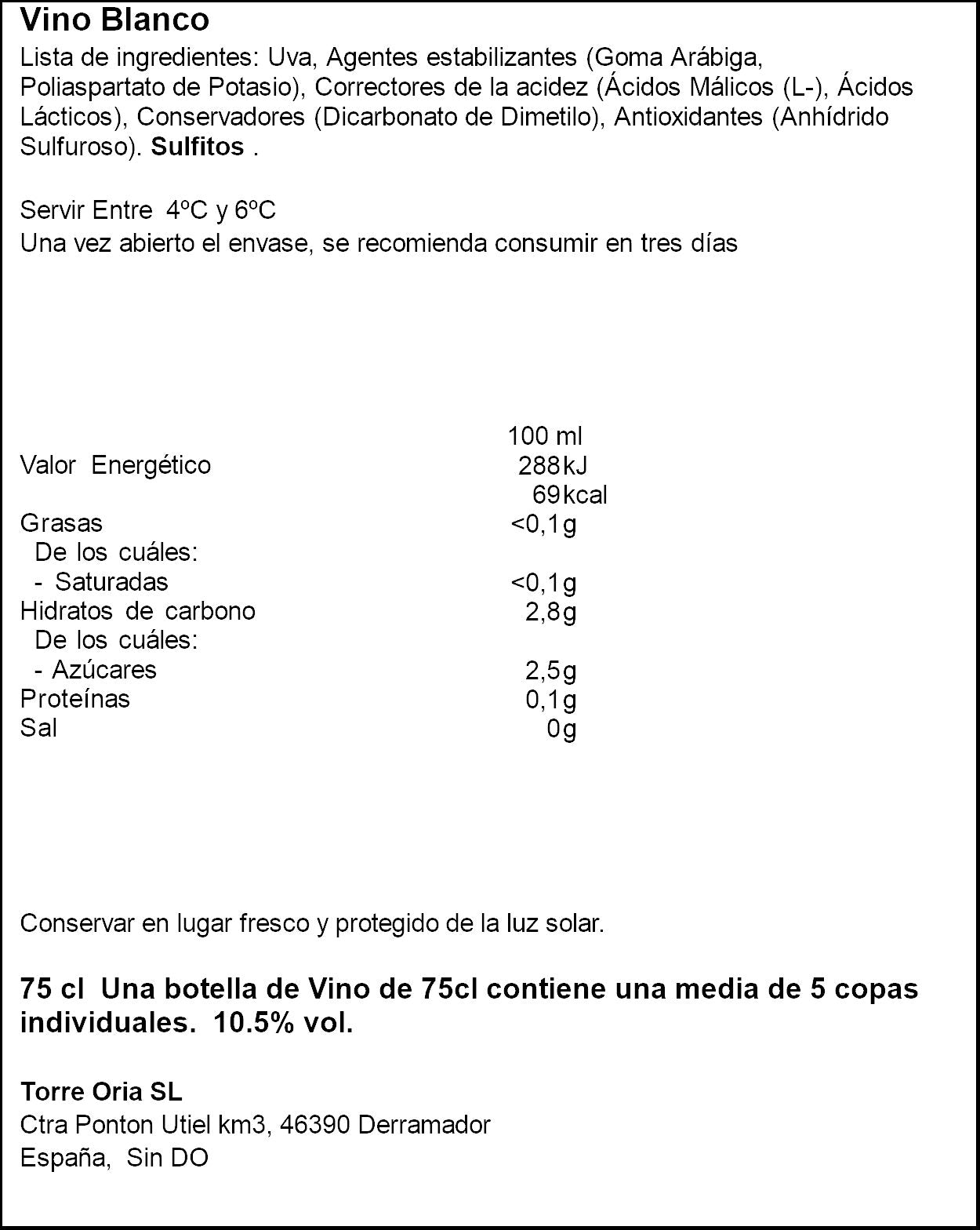 Vino blanco afrutado Bocarte 750ml