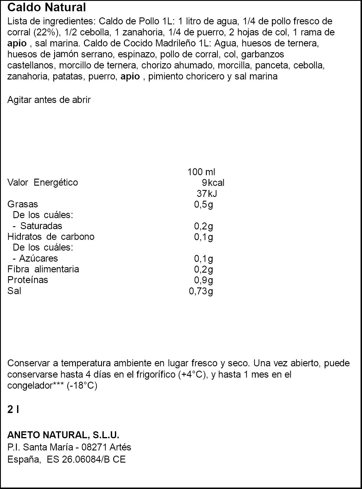 PACK CALDO POLLO + COCIDO GRATIS ANETO 2L