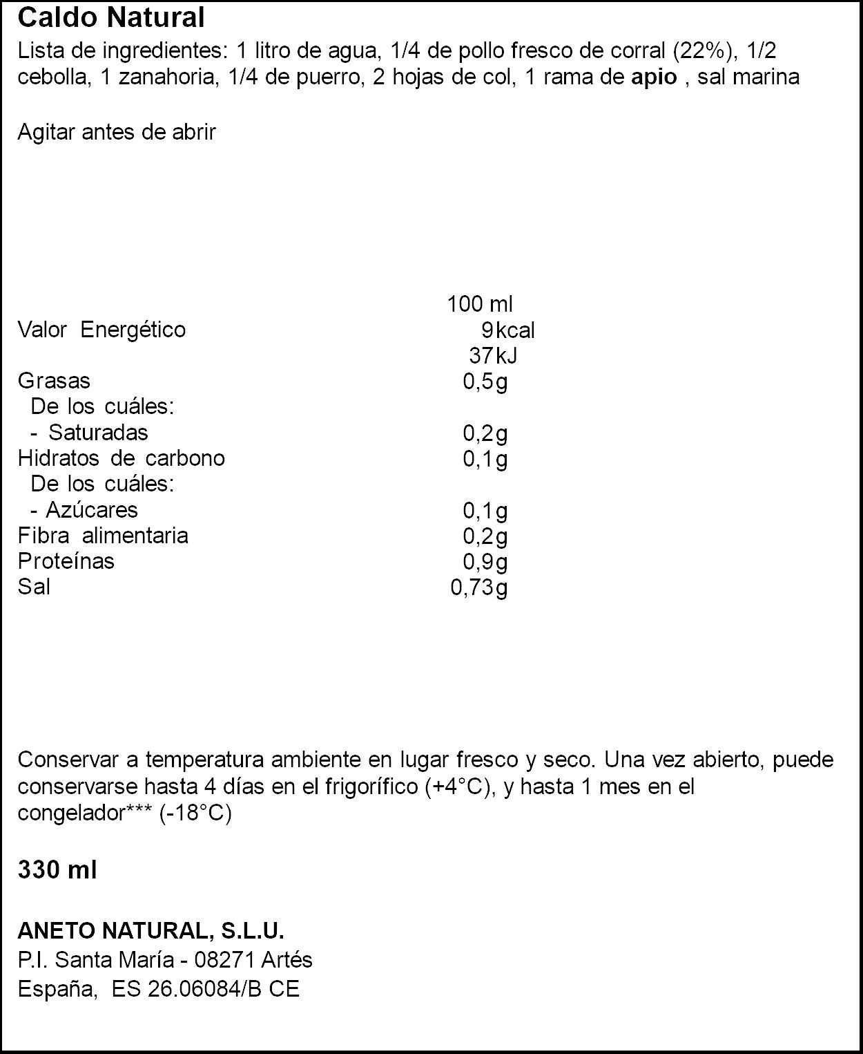 Caldo de pollo natural Aneto 330ml