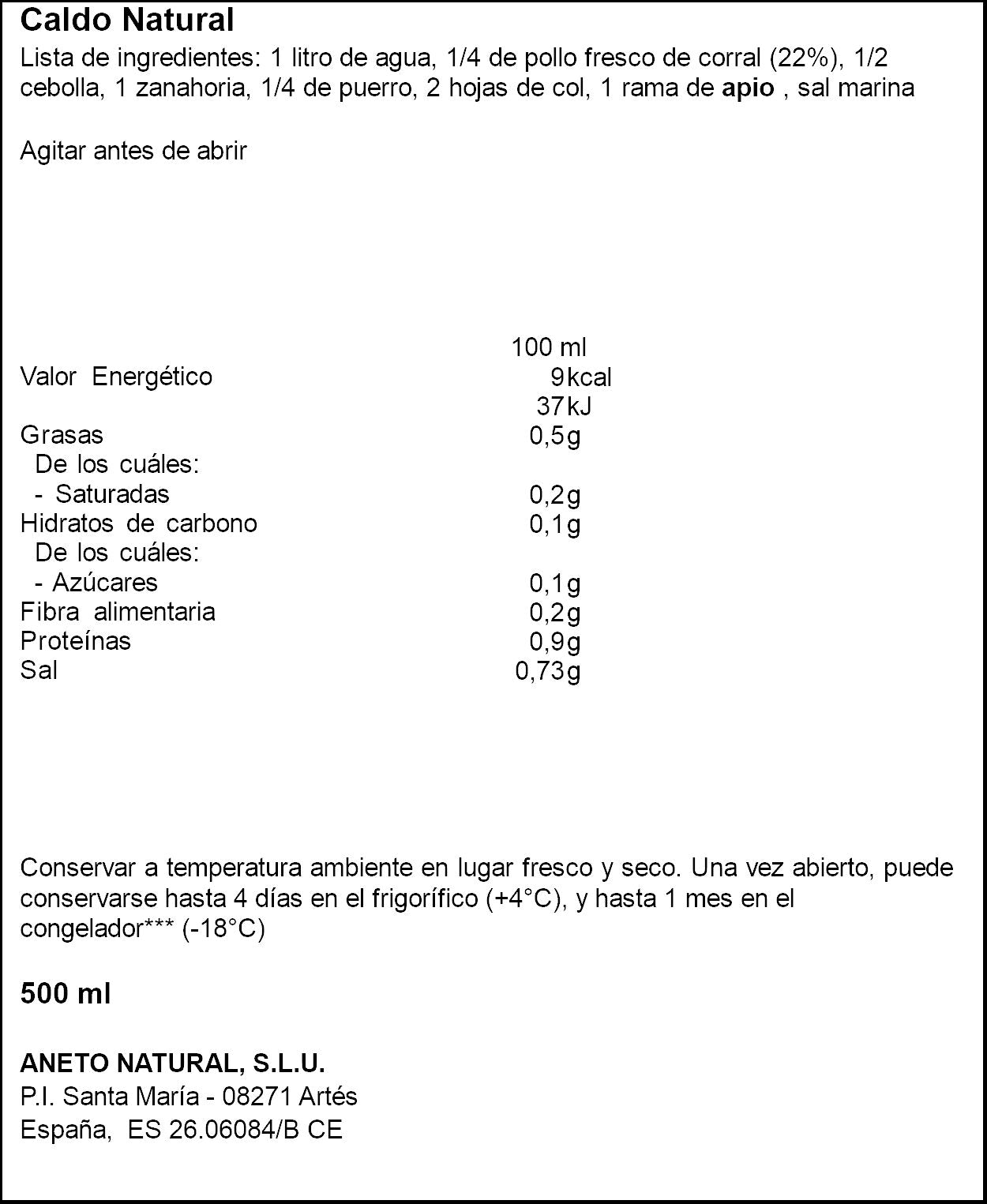 Caldo natural pollo Aneto 500ml