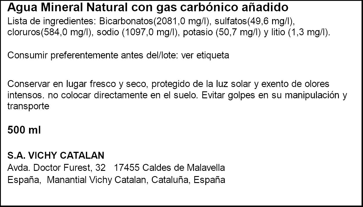 Agua mineral c/gas Vichy catalán 500ml