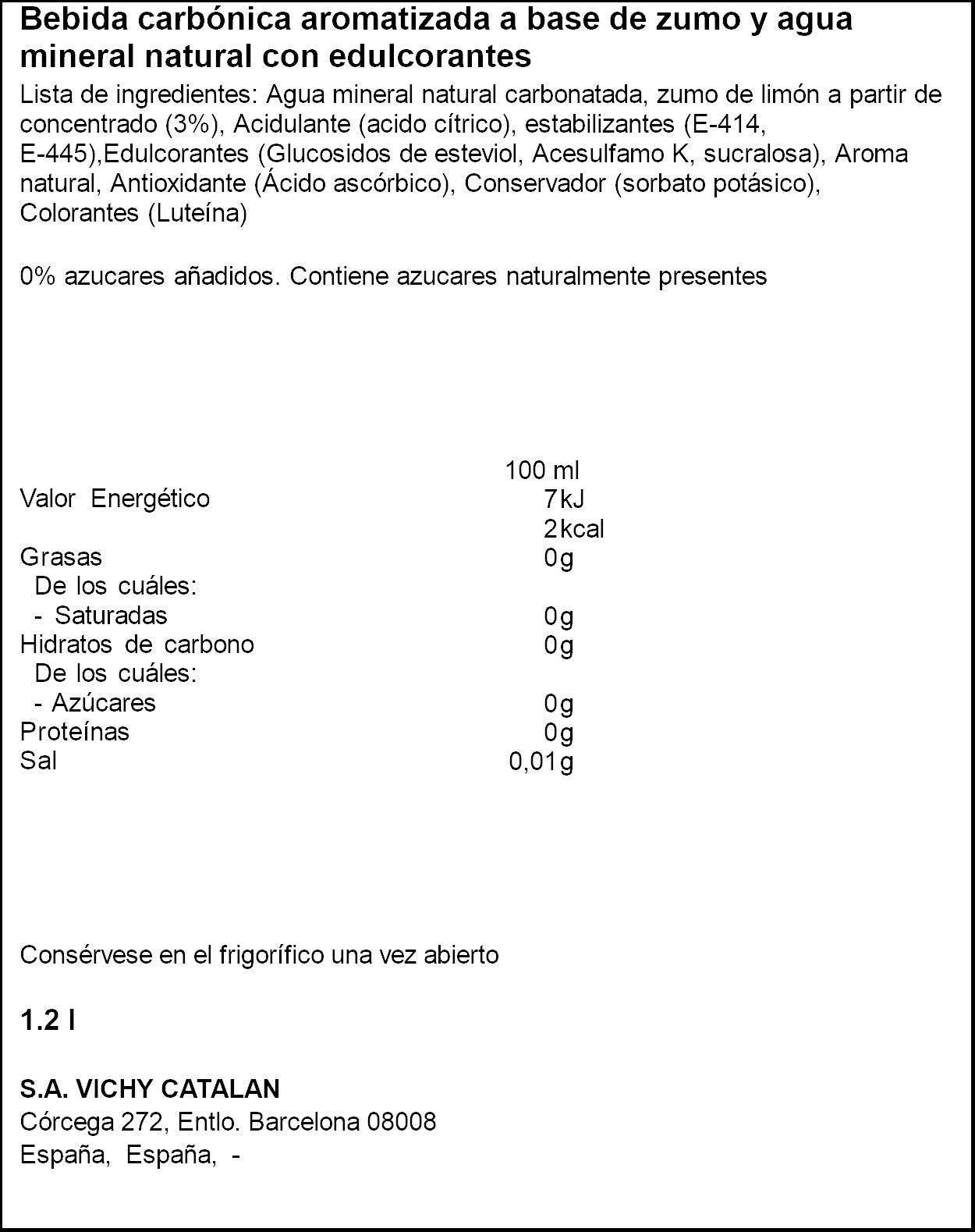 Agua c/gas limón Vichy catalán 1.2l