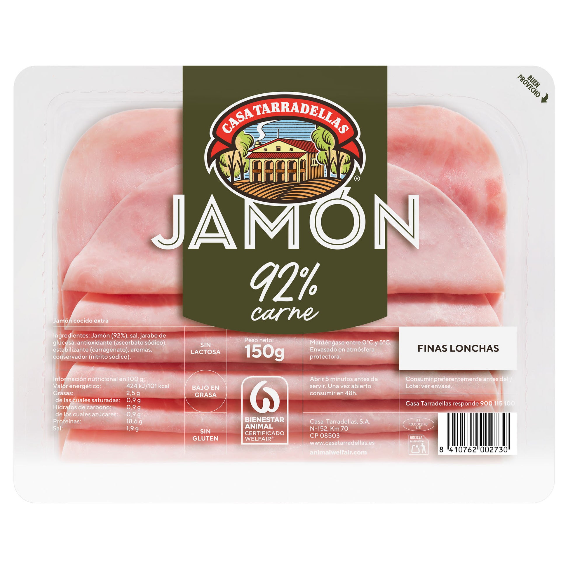 Jamon cocido extra finas lonchas Casa Tarradellas 150g