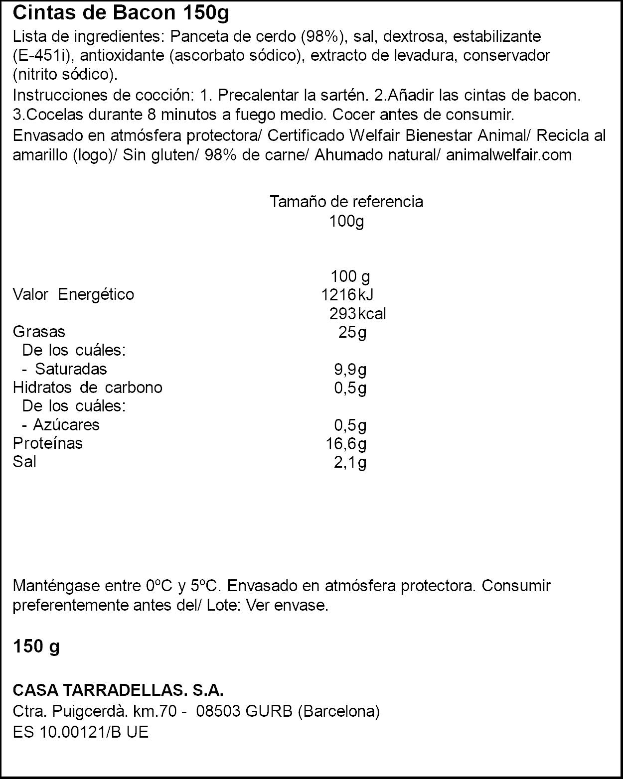 Bacon cintas Casa tarradella 150g