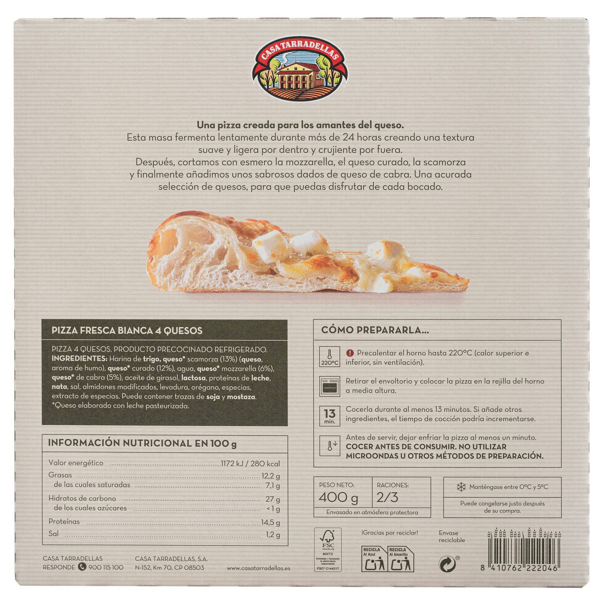 Pizza 4 quesos bianca Tarradellas 400g