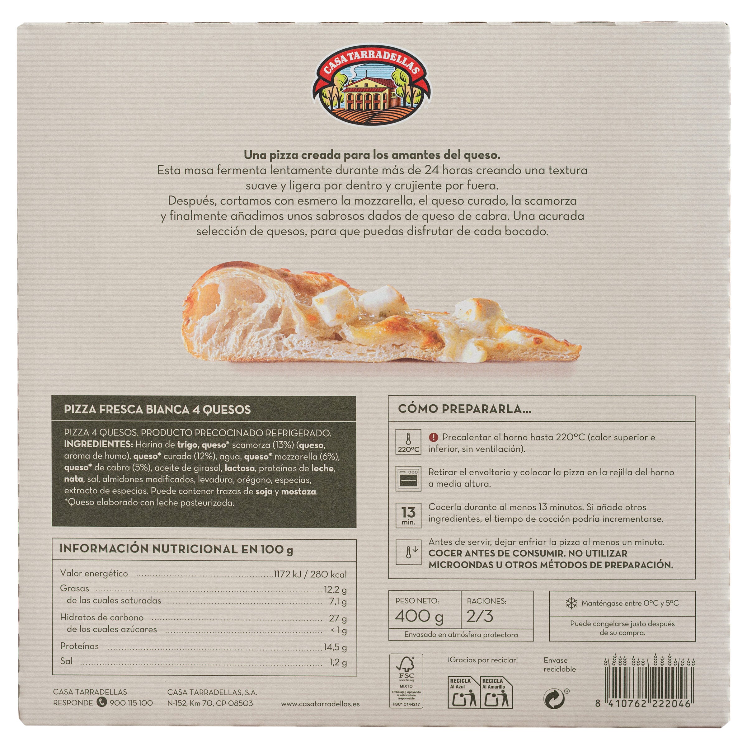 Pizza 4 quesos bianca Tarradellas 400g