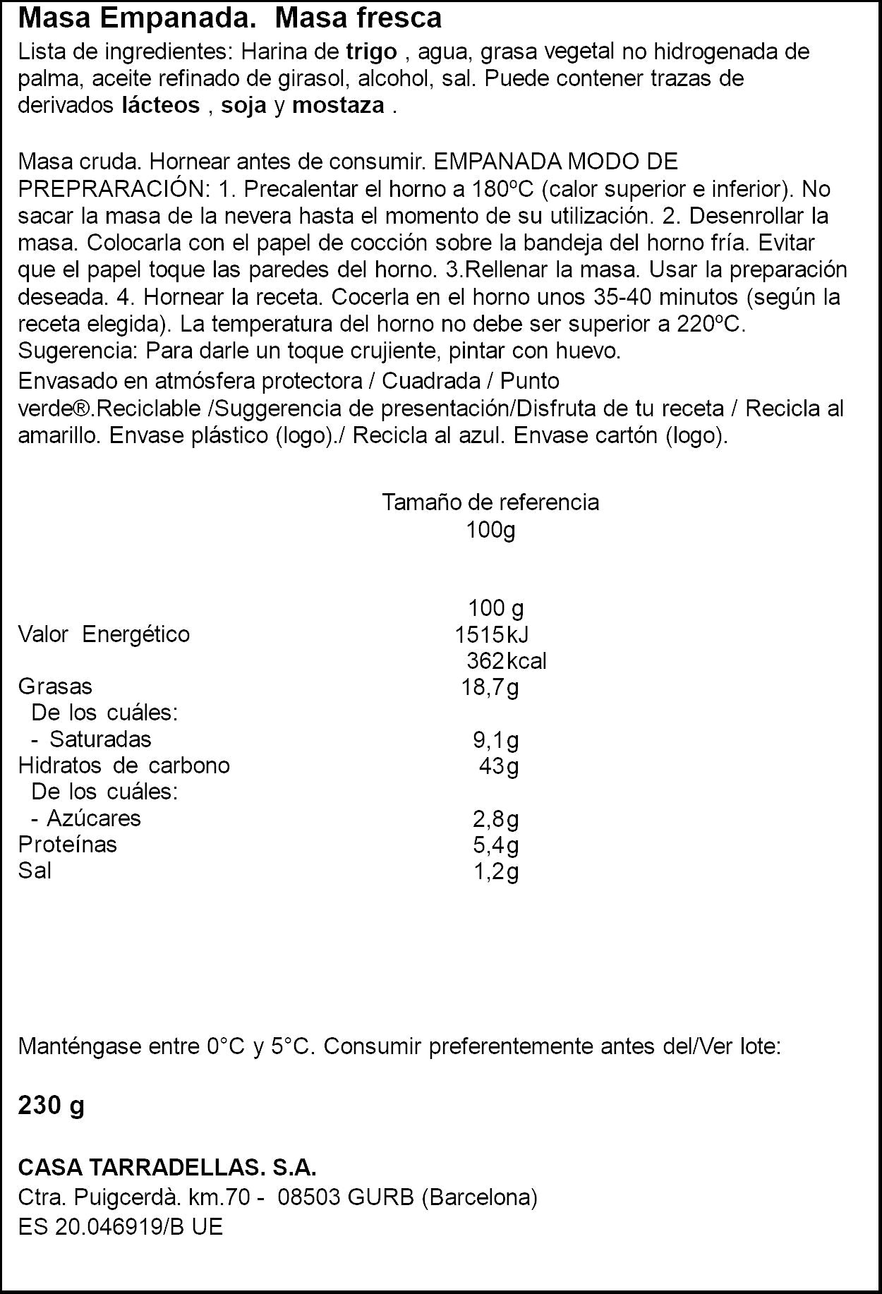 Masa empanada fresca Casa Tarradellas 230g