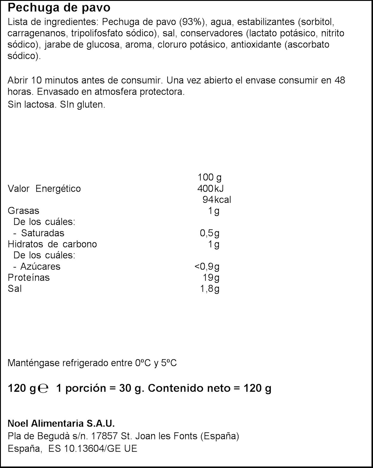 Pechuga pavo delizias Noel 120g