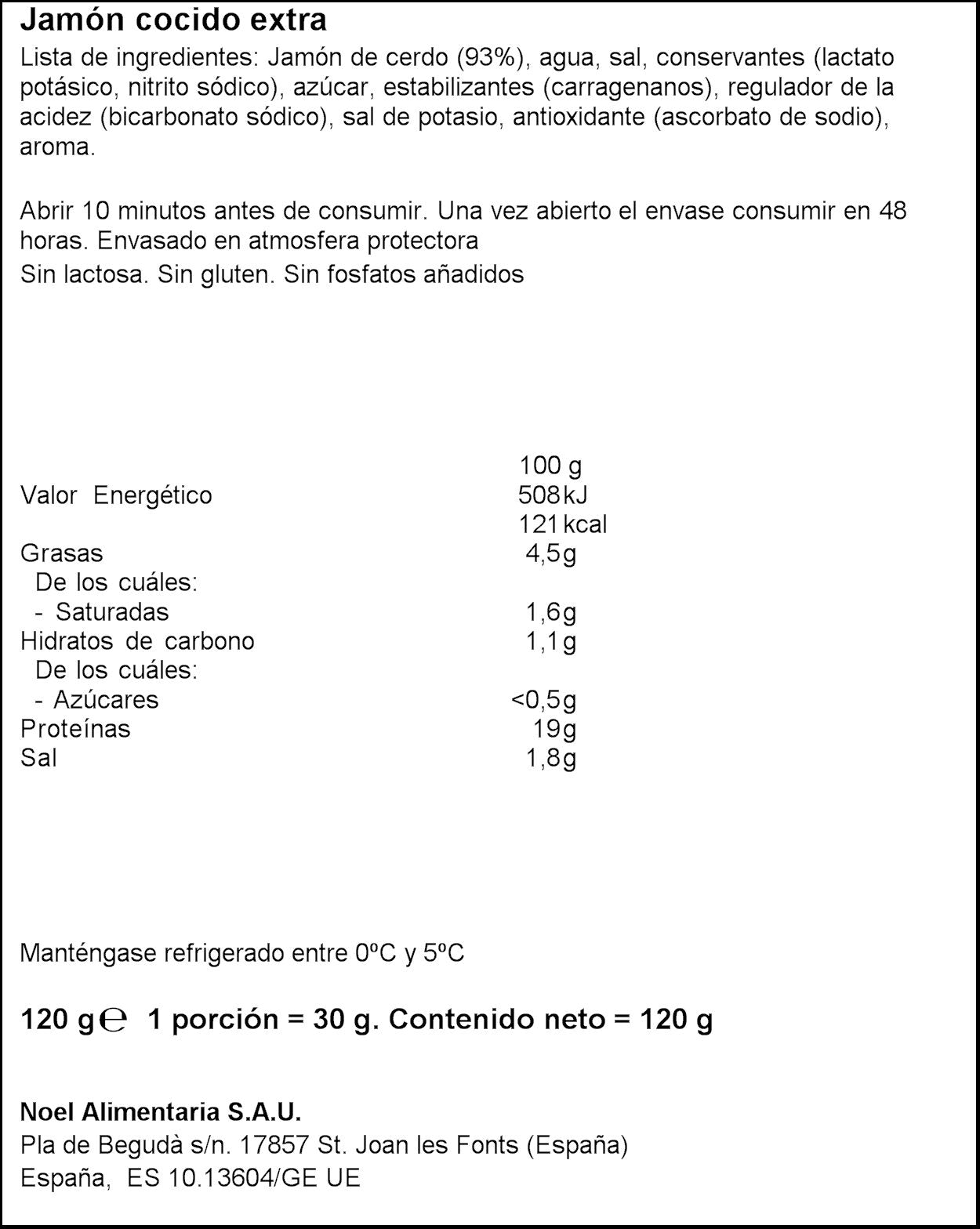 Jamón cocido extra delizias Noel 120g