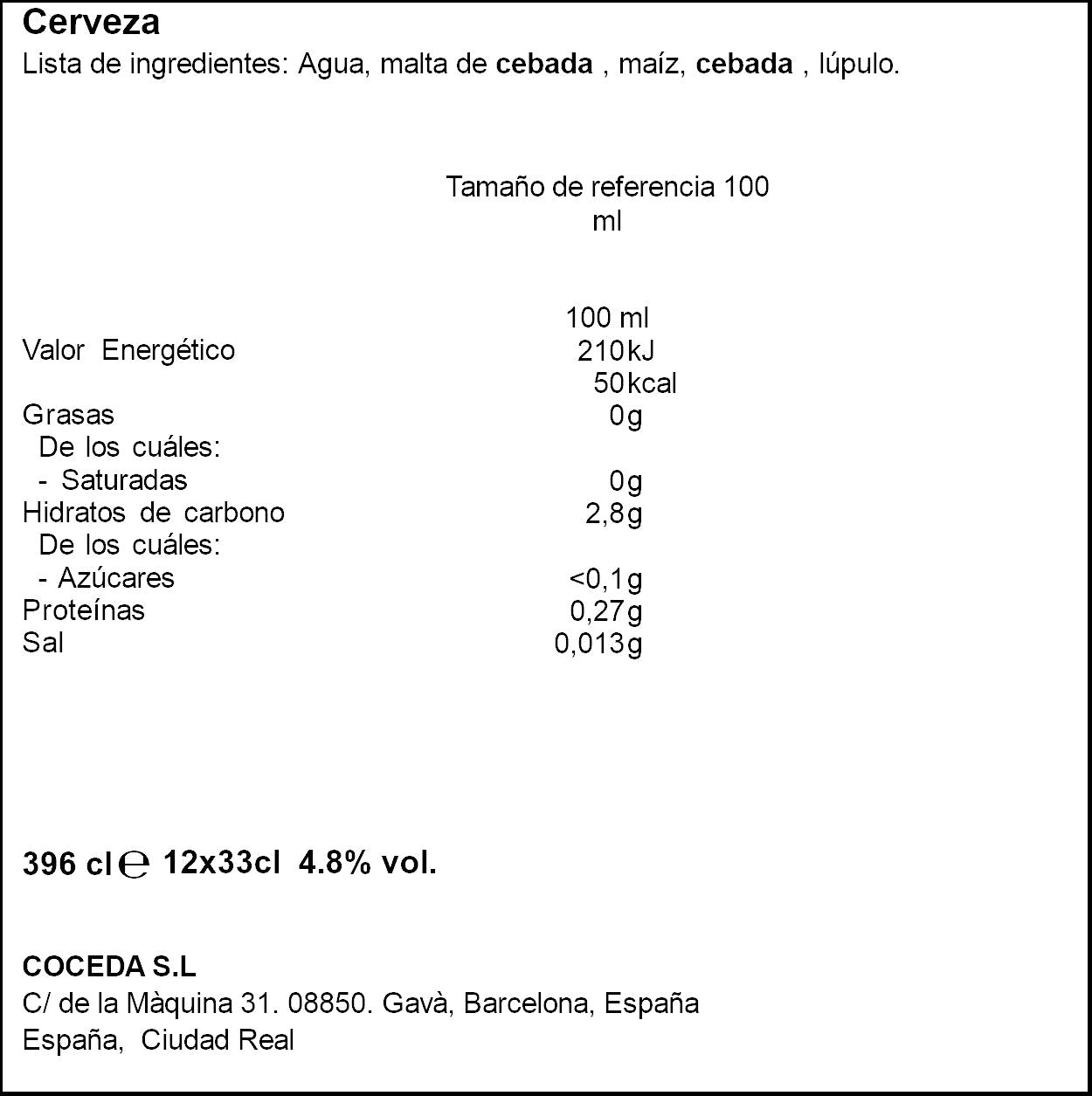 Cerveza lata calatrava p12 33cl/u