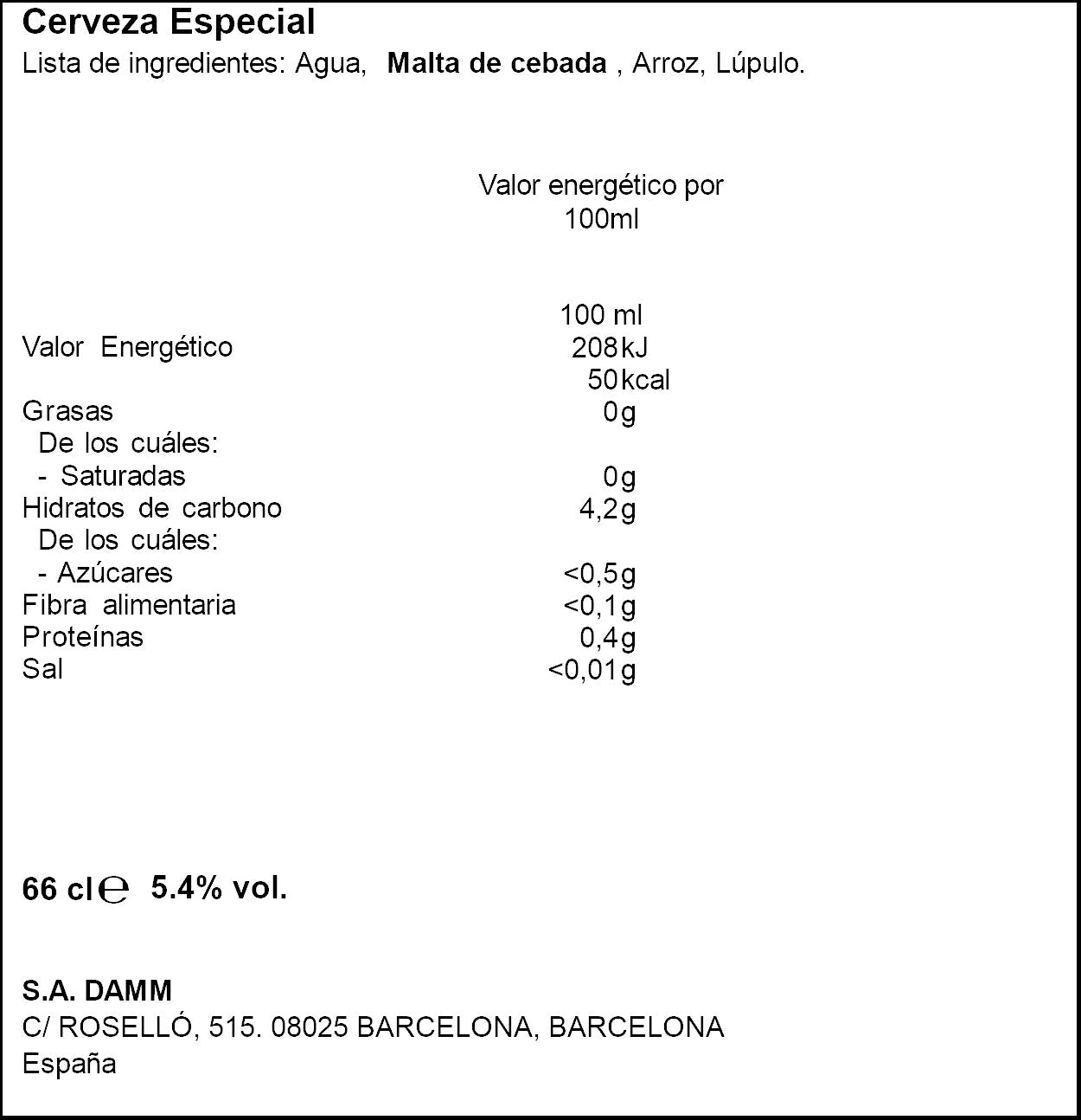 Cerveza rubia cristal Estrella damm 660ml