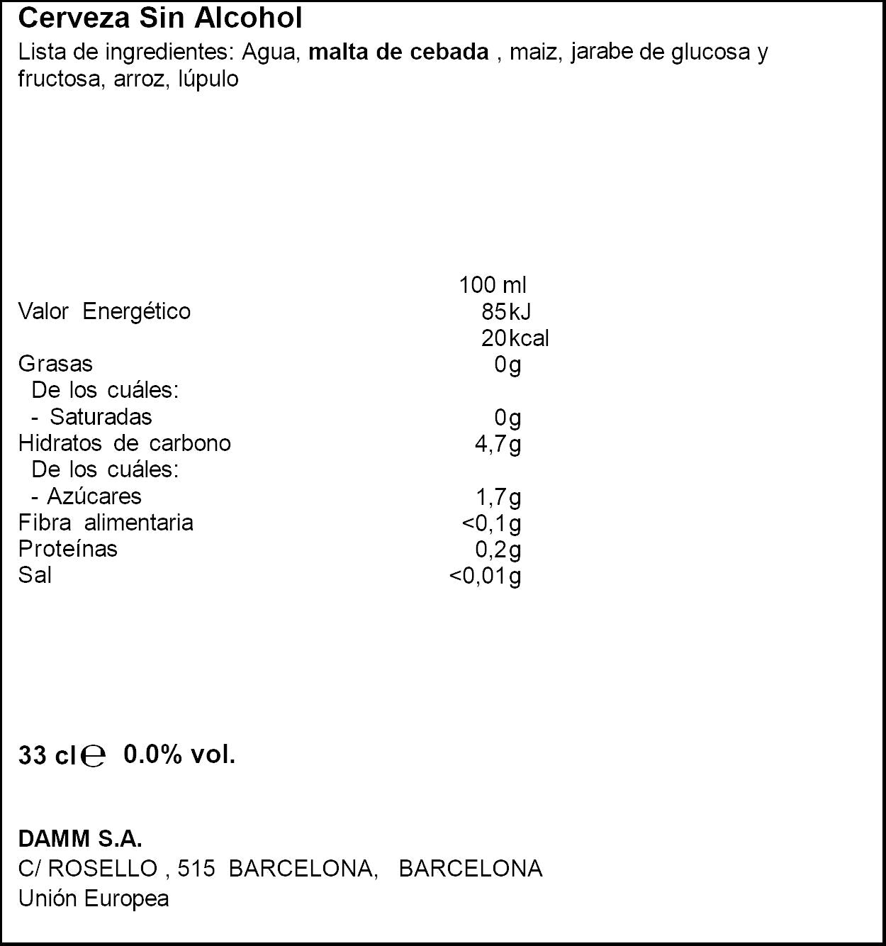 Cerveza s/alcohol lata Skol 330ml