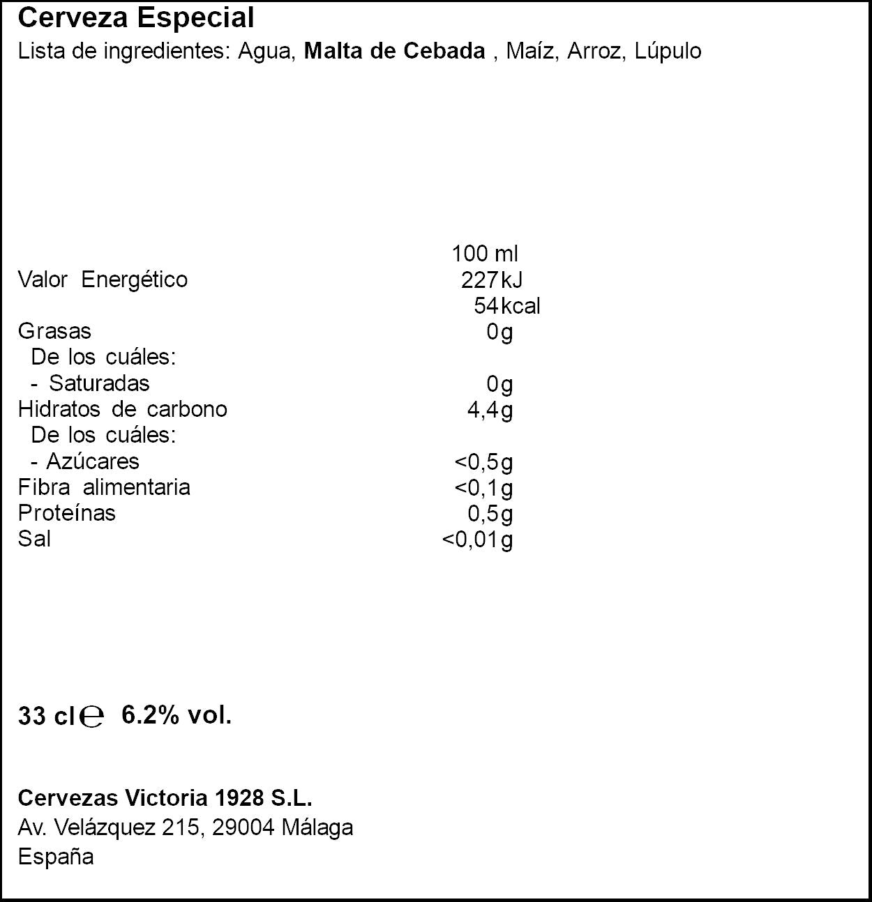Cerveza diez cristal Victoria 33cl