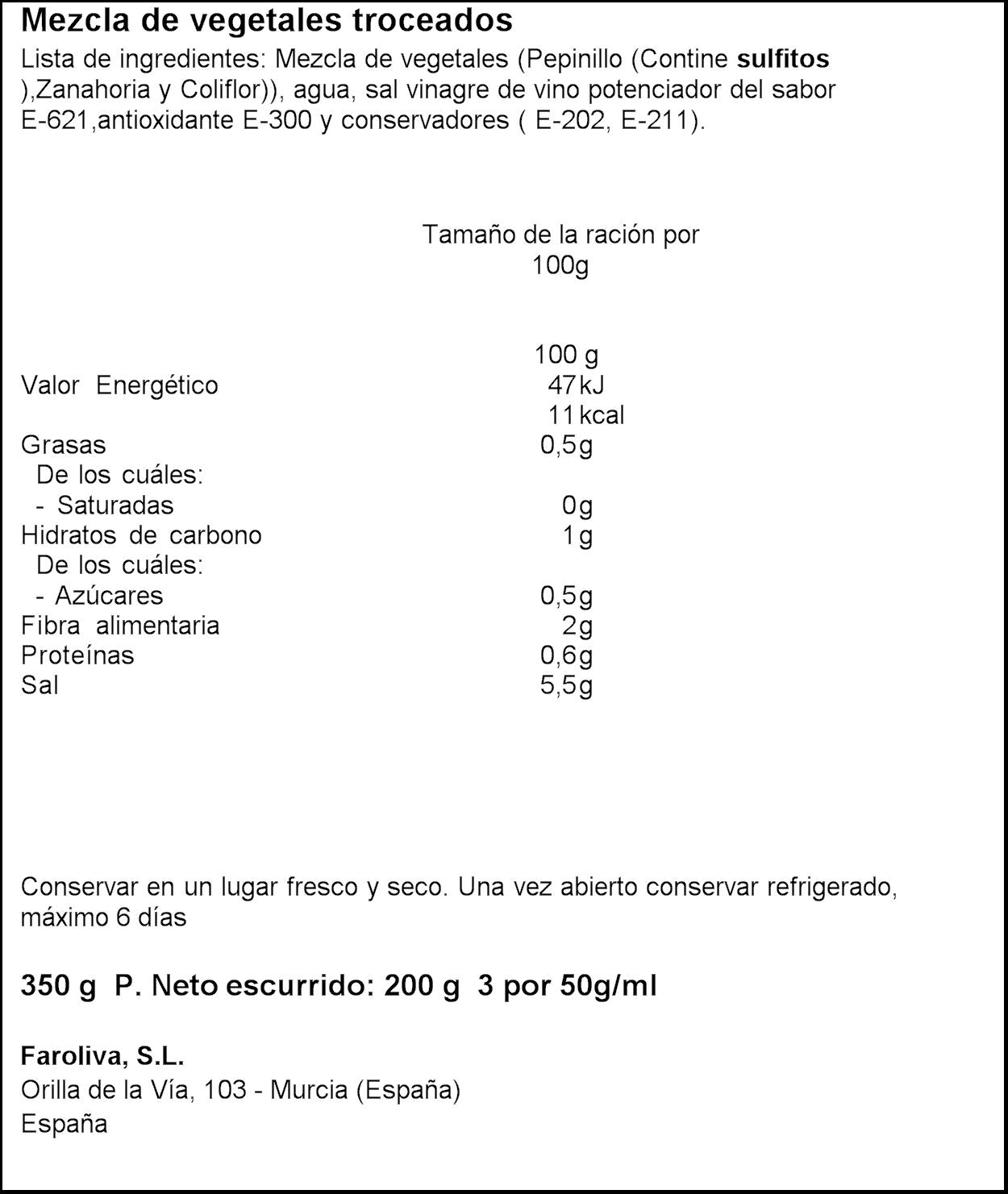 Picadillo de variantes en vinagre cristal el Faro 200g escurr