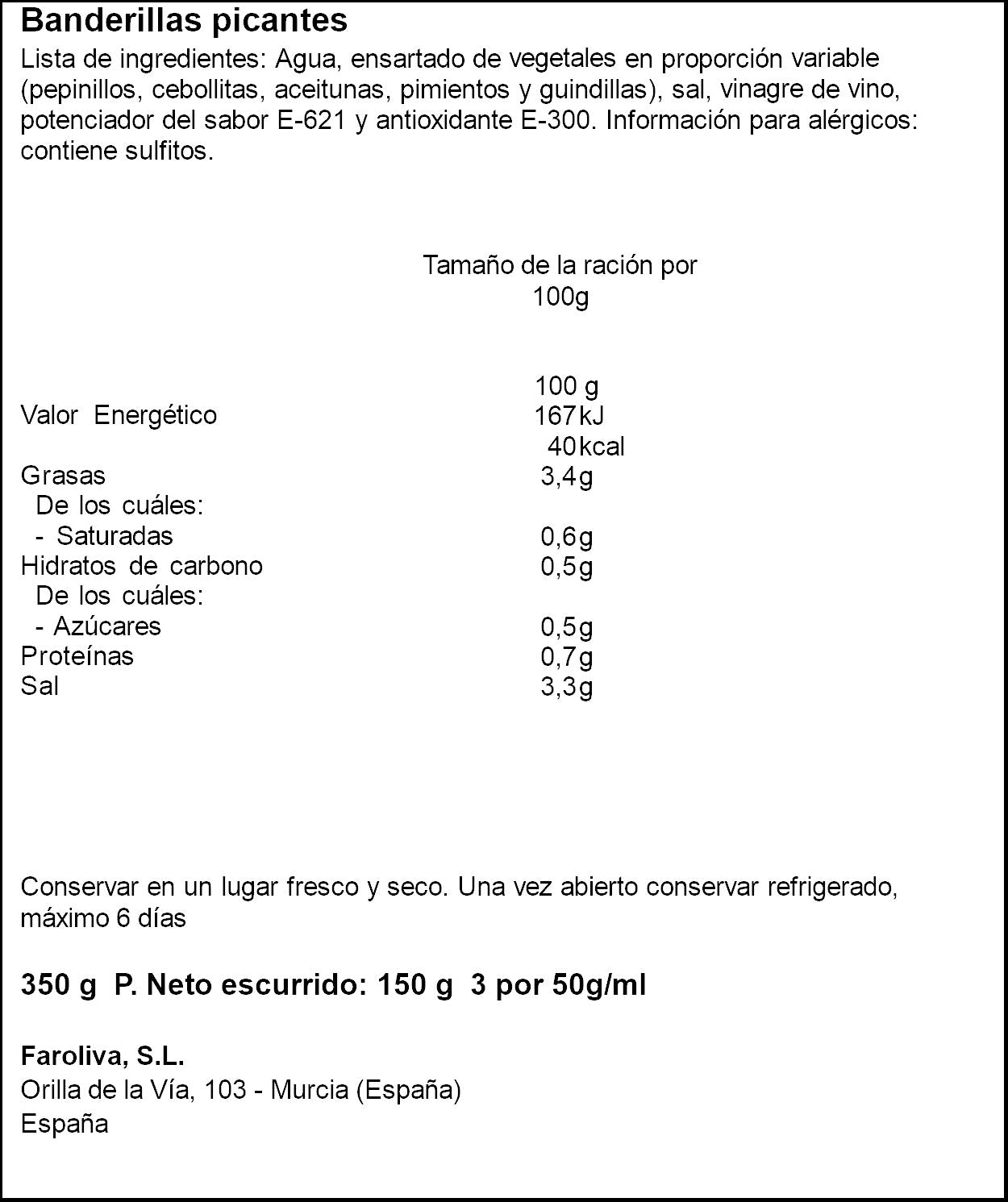Banderilla picante cristal el Faro 160g escurr