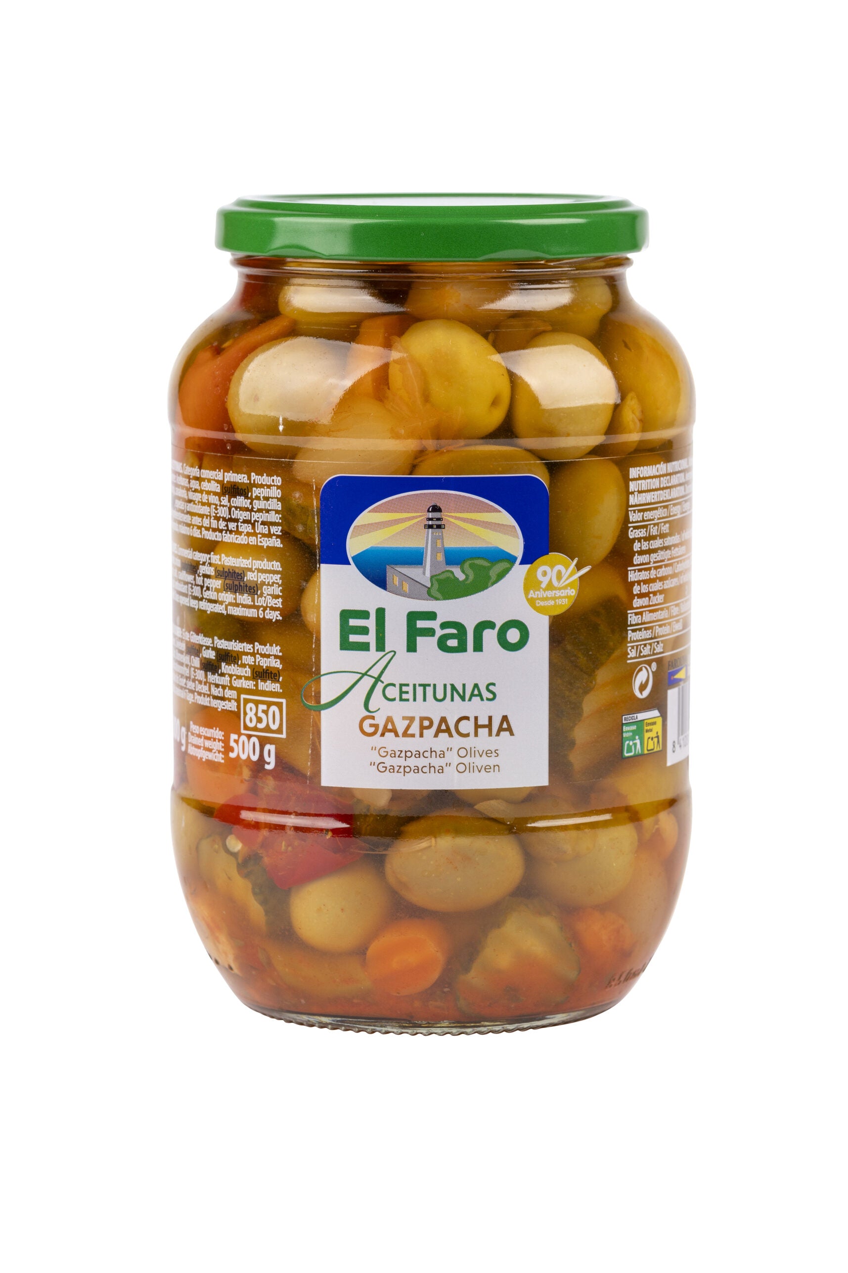Aceitunas gazpachas cristal El Faro 500g escurr