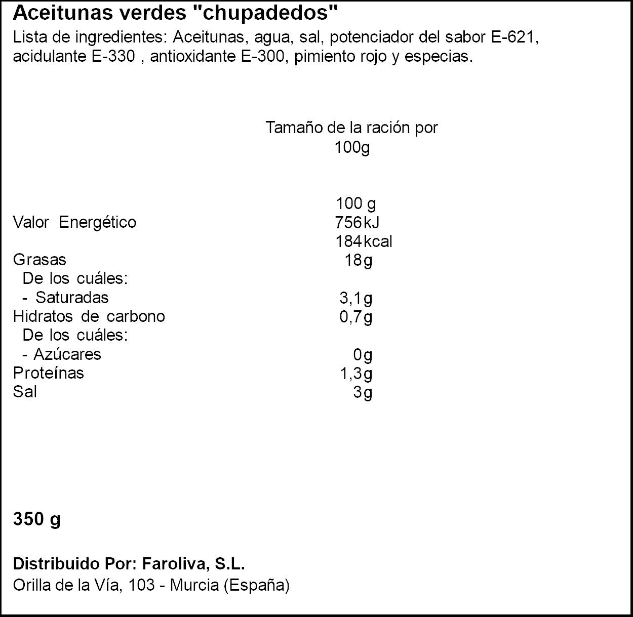 Aceituna verde chupadedos lata El Faro 185g escurr
