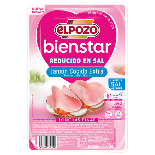 Jamón cocido bajo grasa r/sal lonchas El pozo 65g La Despensa