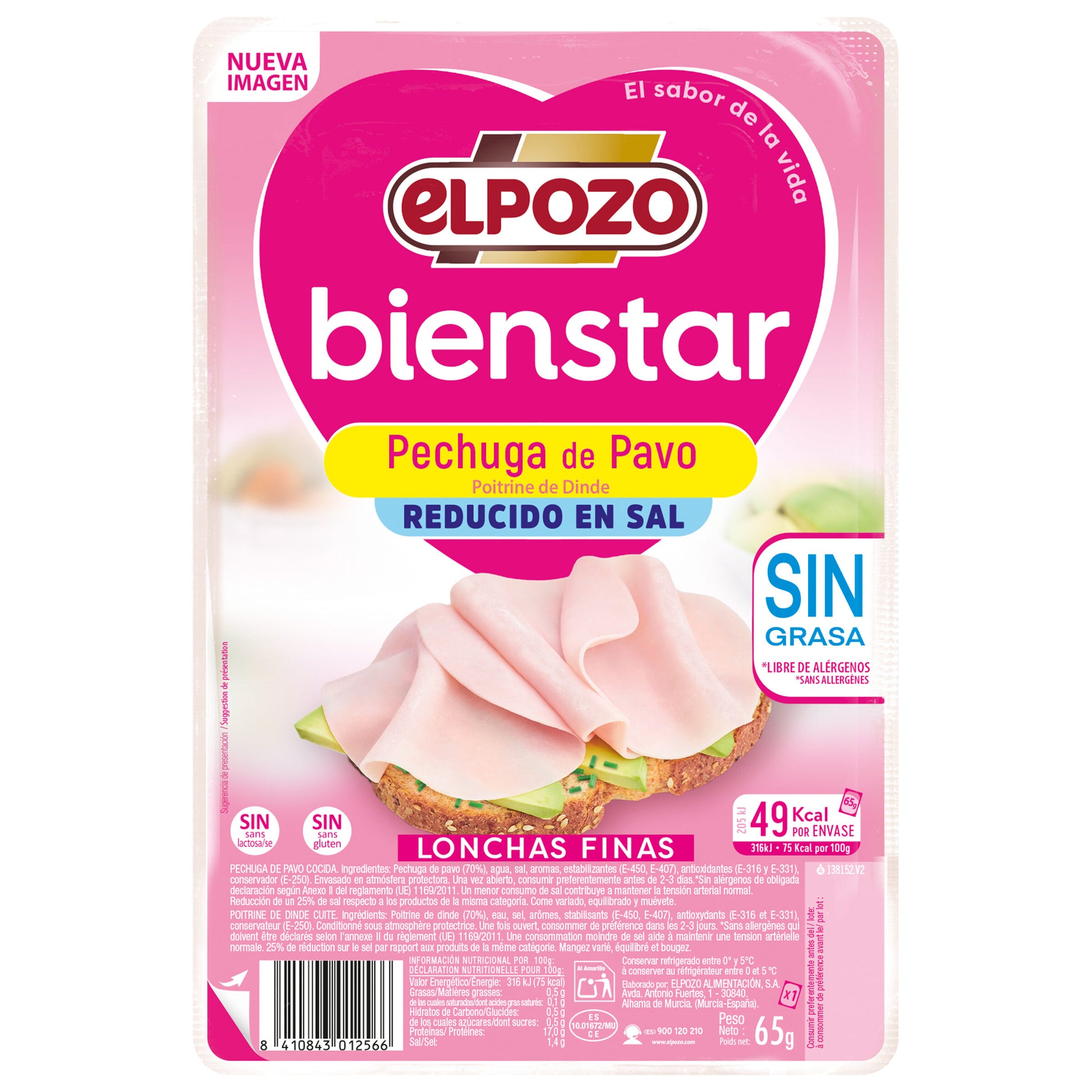 Pechuga pavo s/grasa r/sal fina lonch El pozo 75g