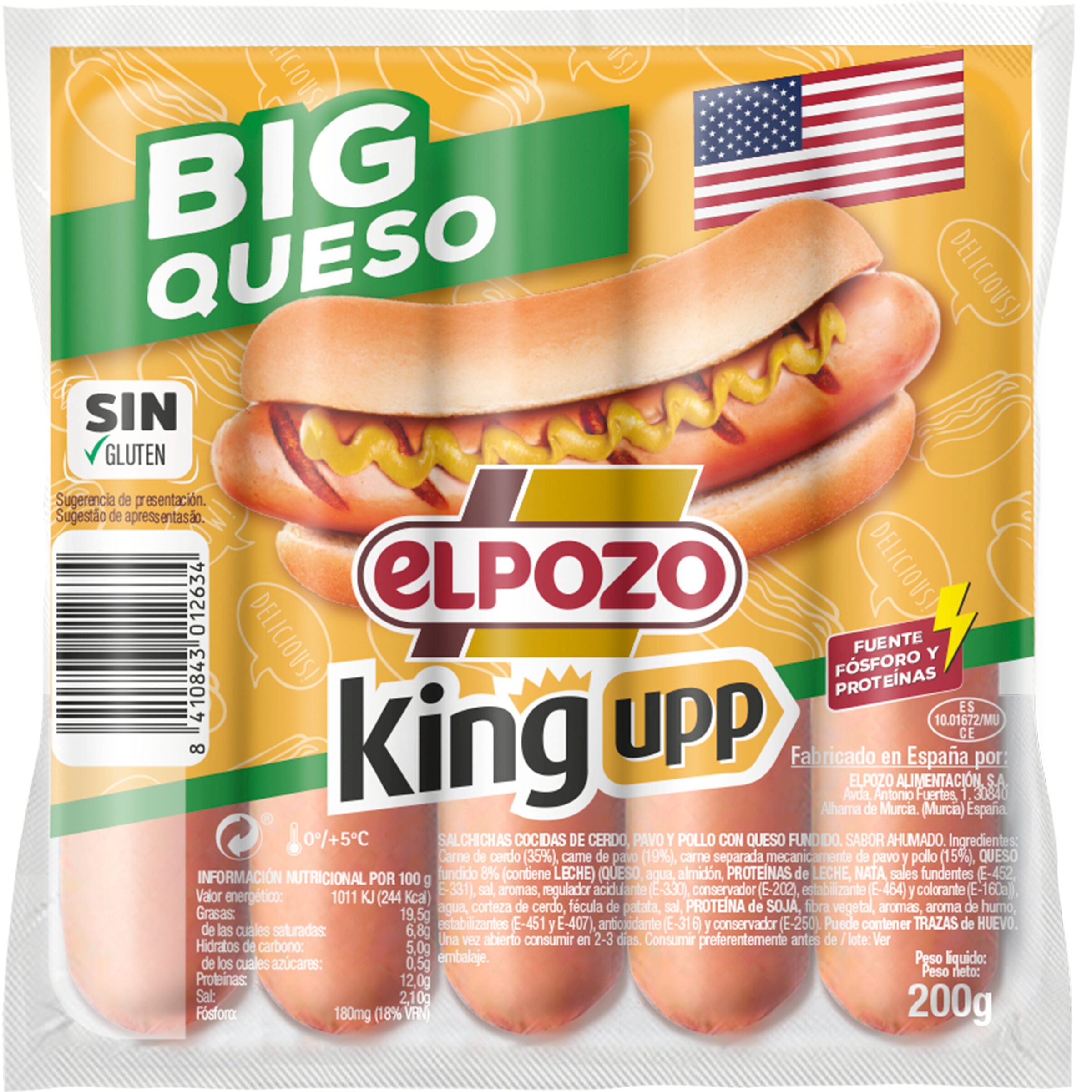 Salchicha queso big El pozo p3 200g/u
