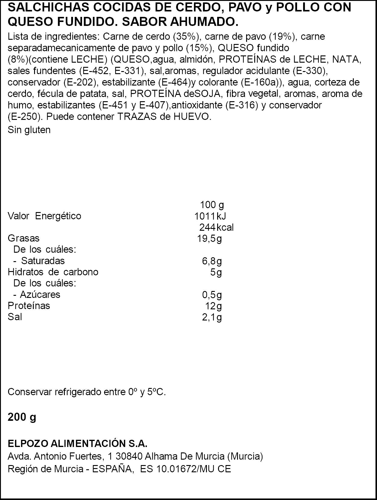 Salchicha queso big El pozo p3 200g/u