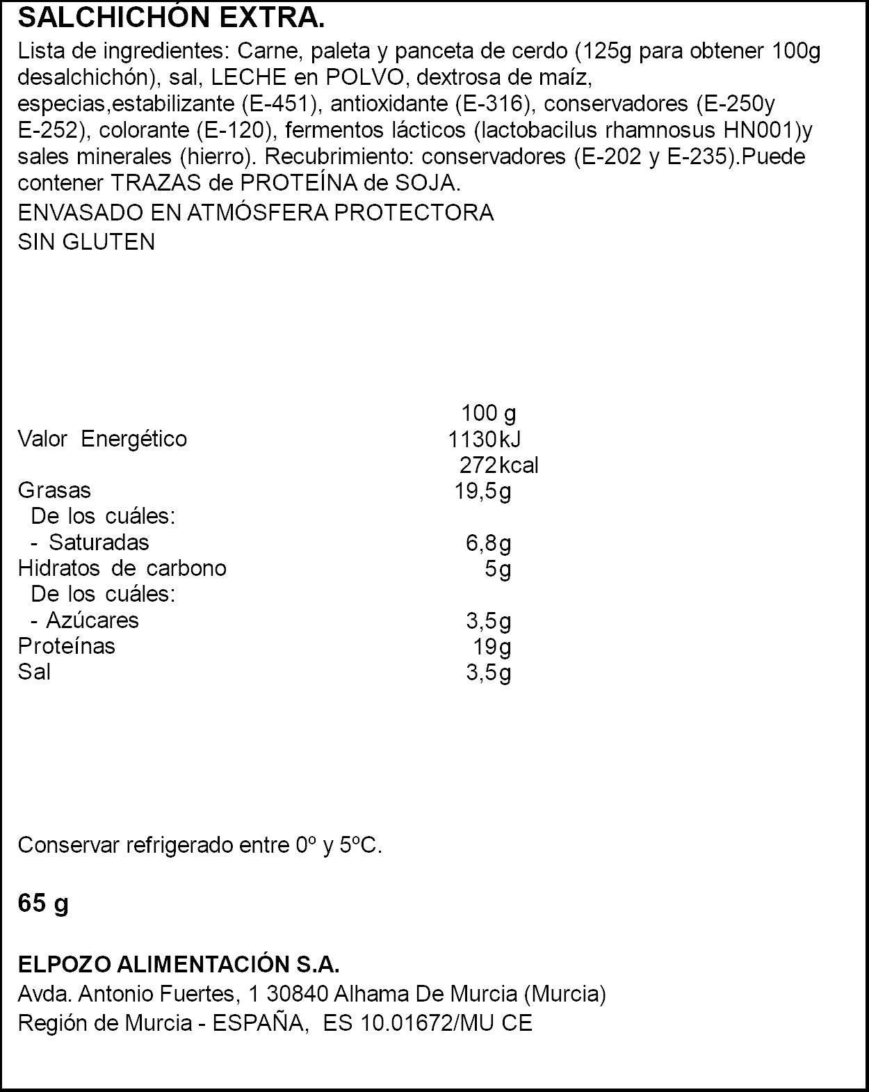Salchichón nobleza lonchas El pozo 65g