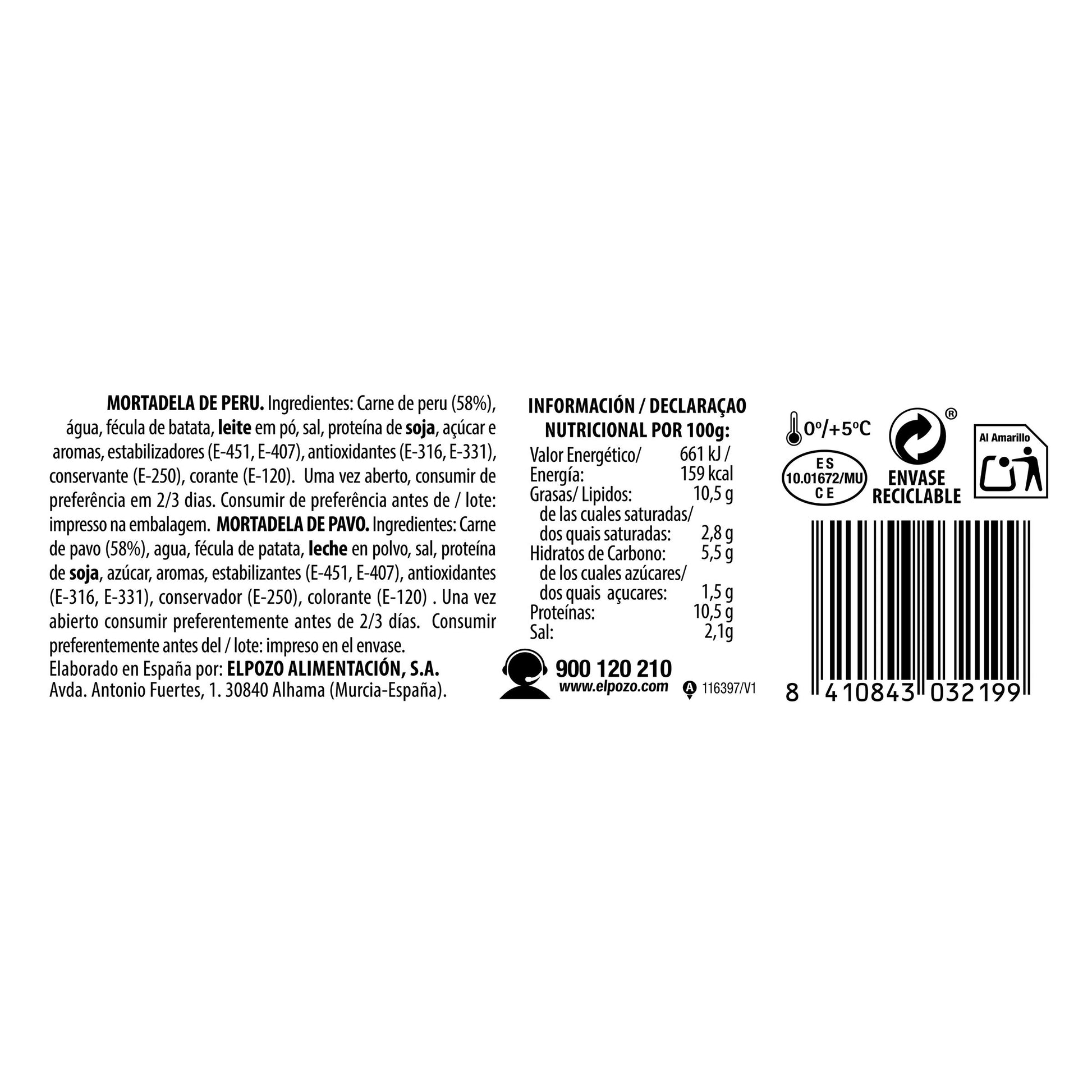 Mortaleda pavo lonchas El pozo 250g