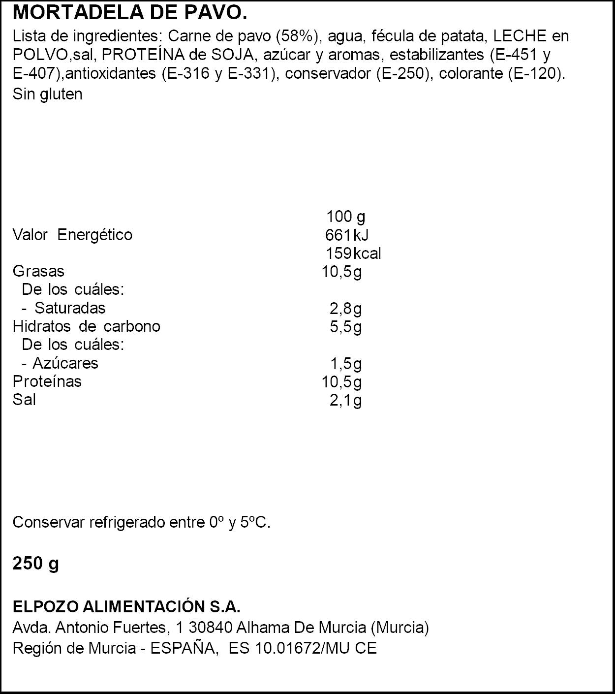 Mortaleda pavo lonchas El pozo 250g