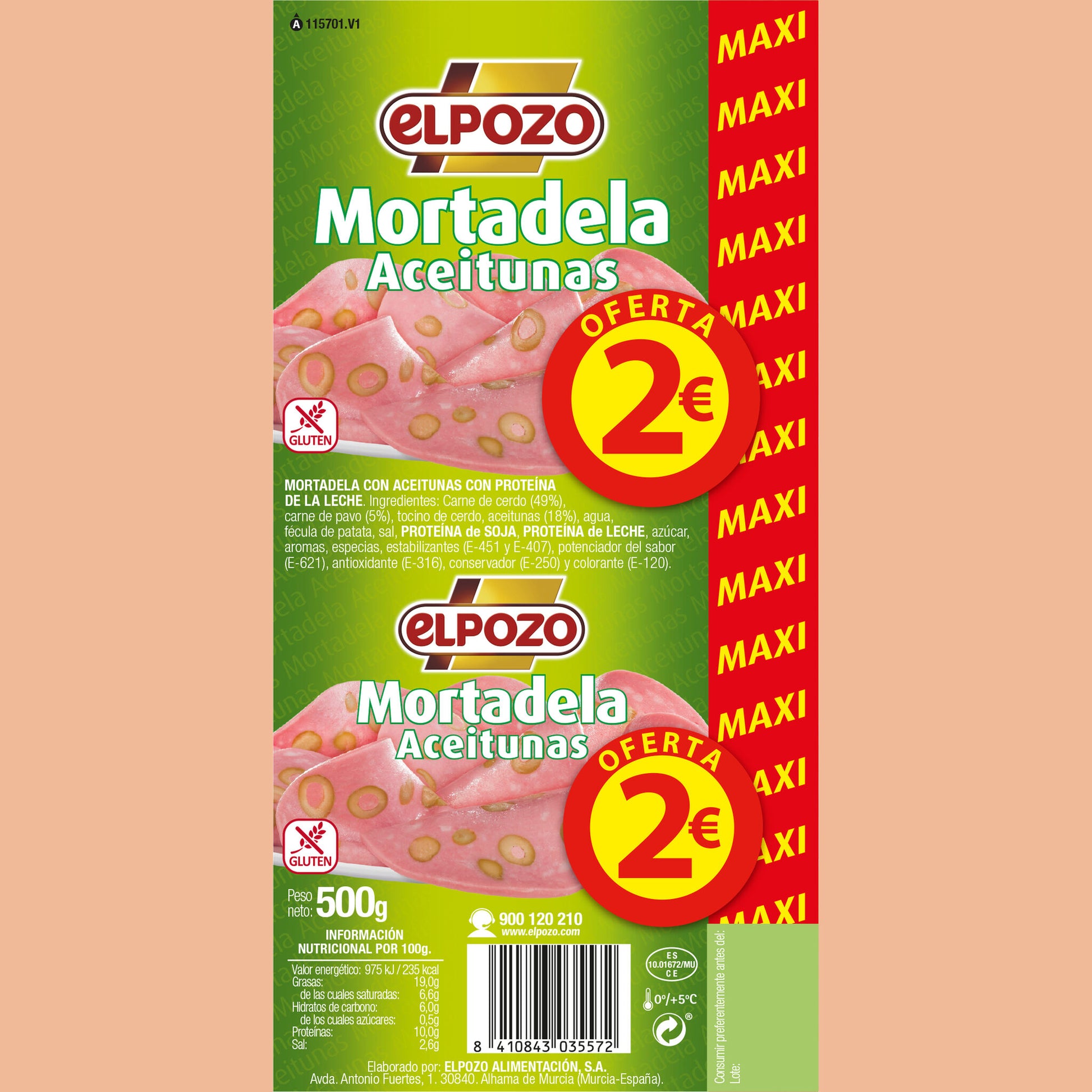 Mortadela Mini c/aceitunas El pozo 500g